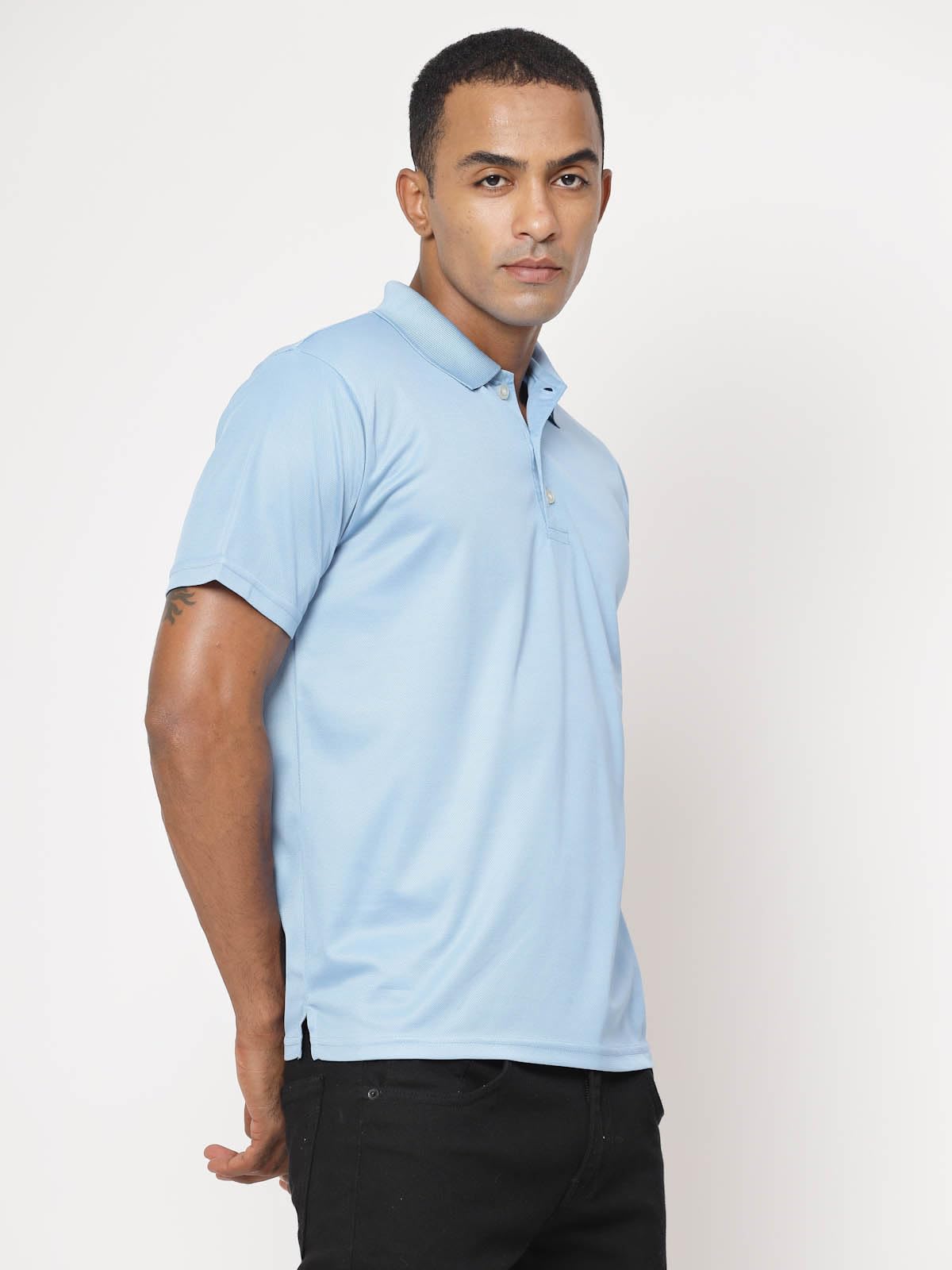 Fundoo Men's Polyester Polo T-Shirt –Sky Blue