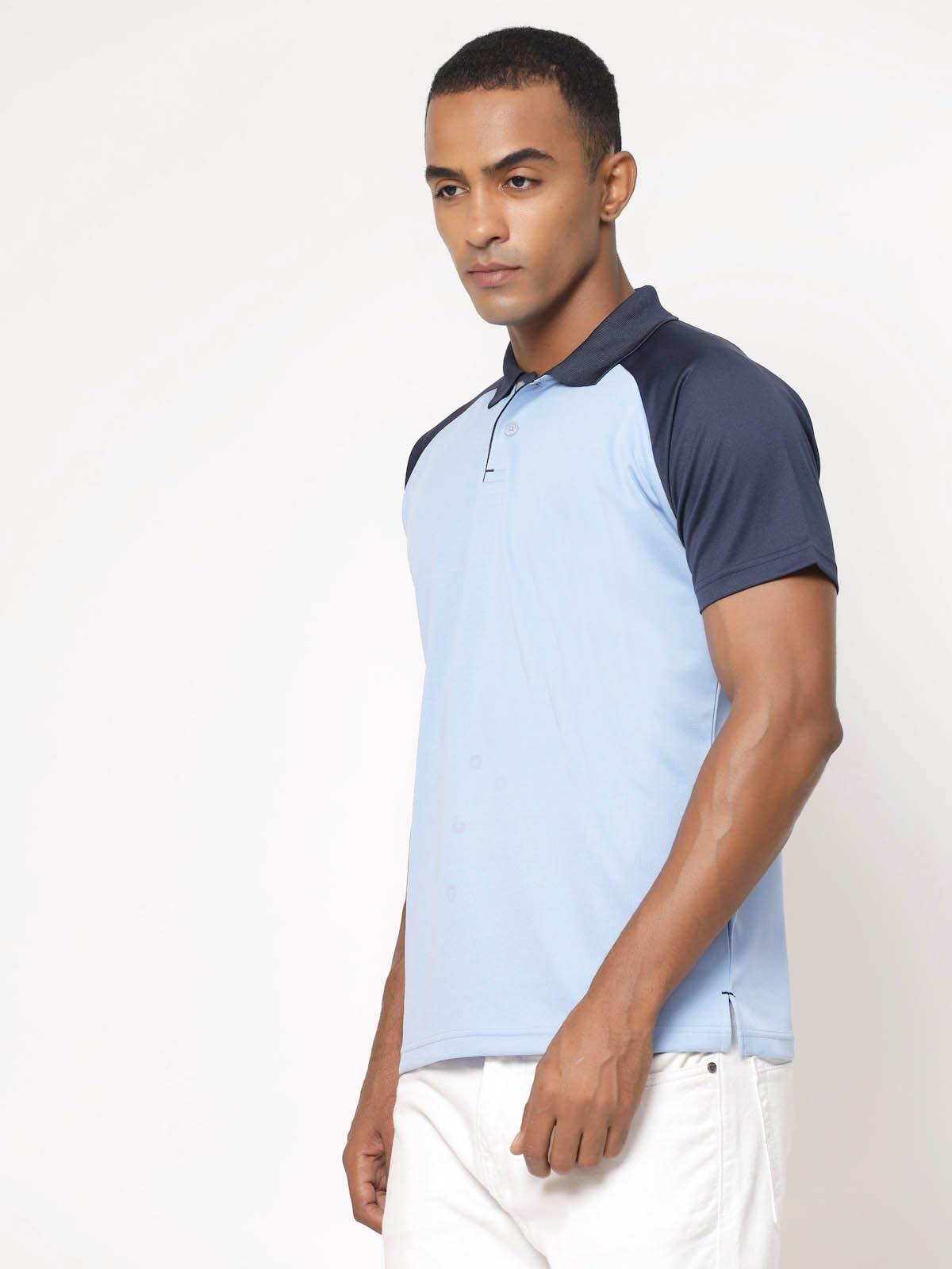 Fundoo Men's Polyester Raglan Polo T-Shirt – Sky Blue & Navy Blue