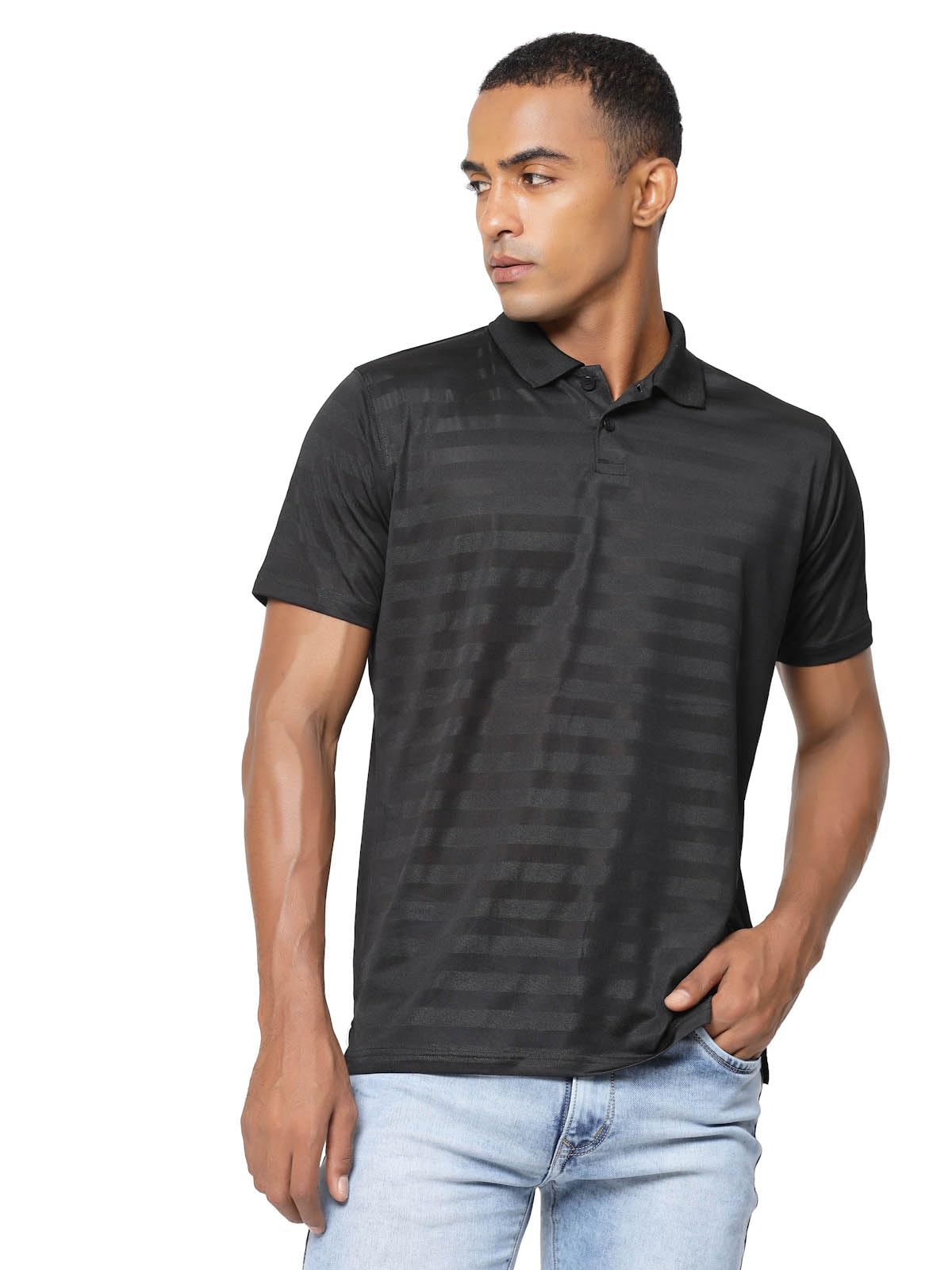 Fundoo Men's Polyester Tonal Stripe Polo T-Shirt – Black