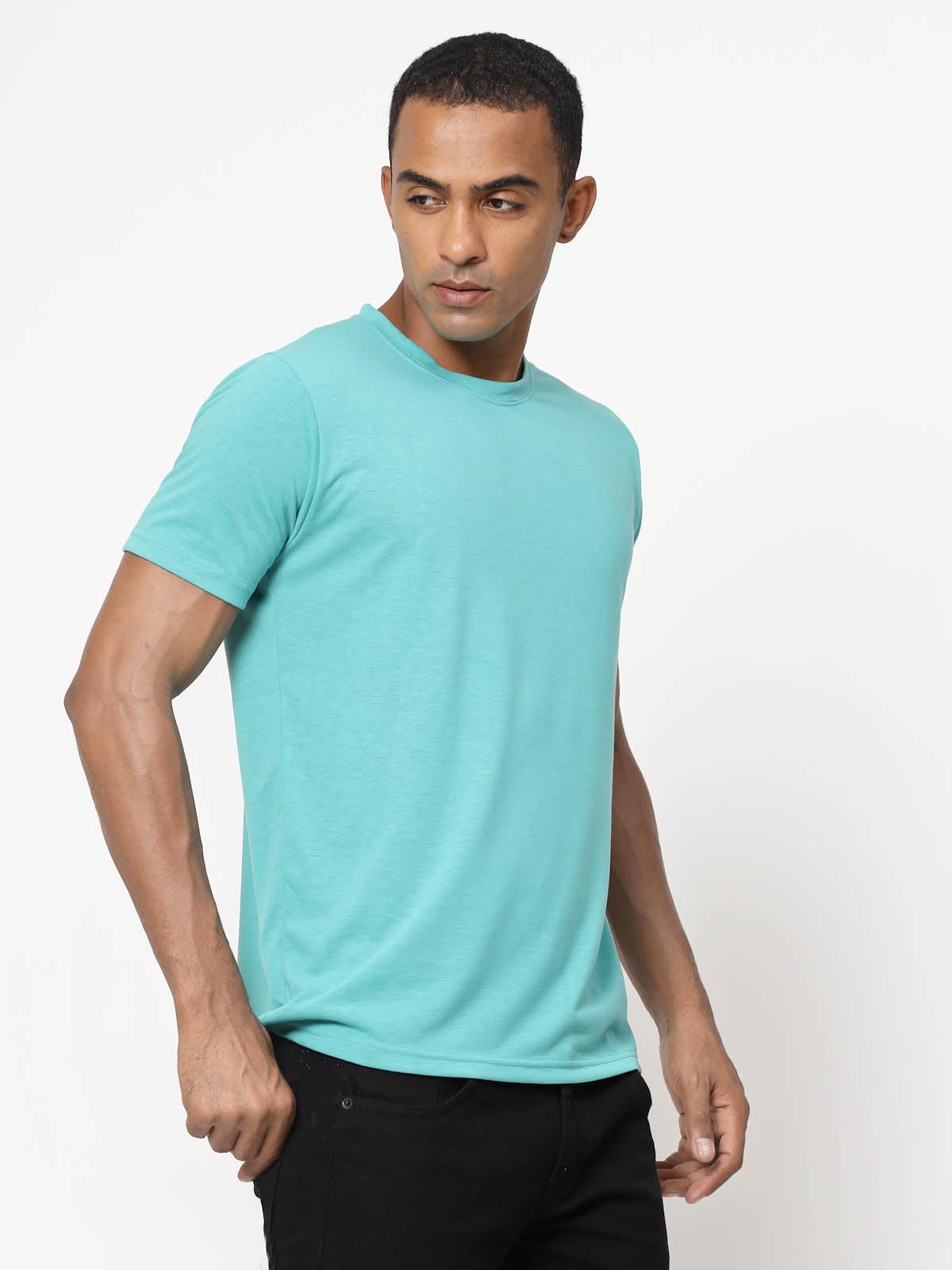 Fundoo Men's Spun Polyester T-Shirt – Aqua Blue | Casual Wear