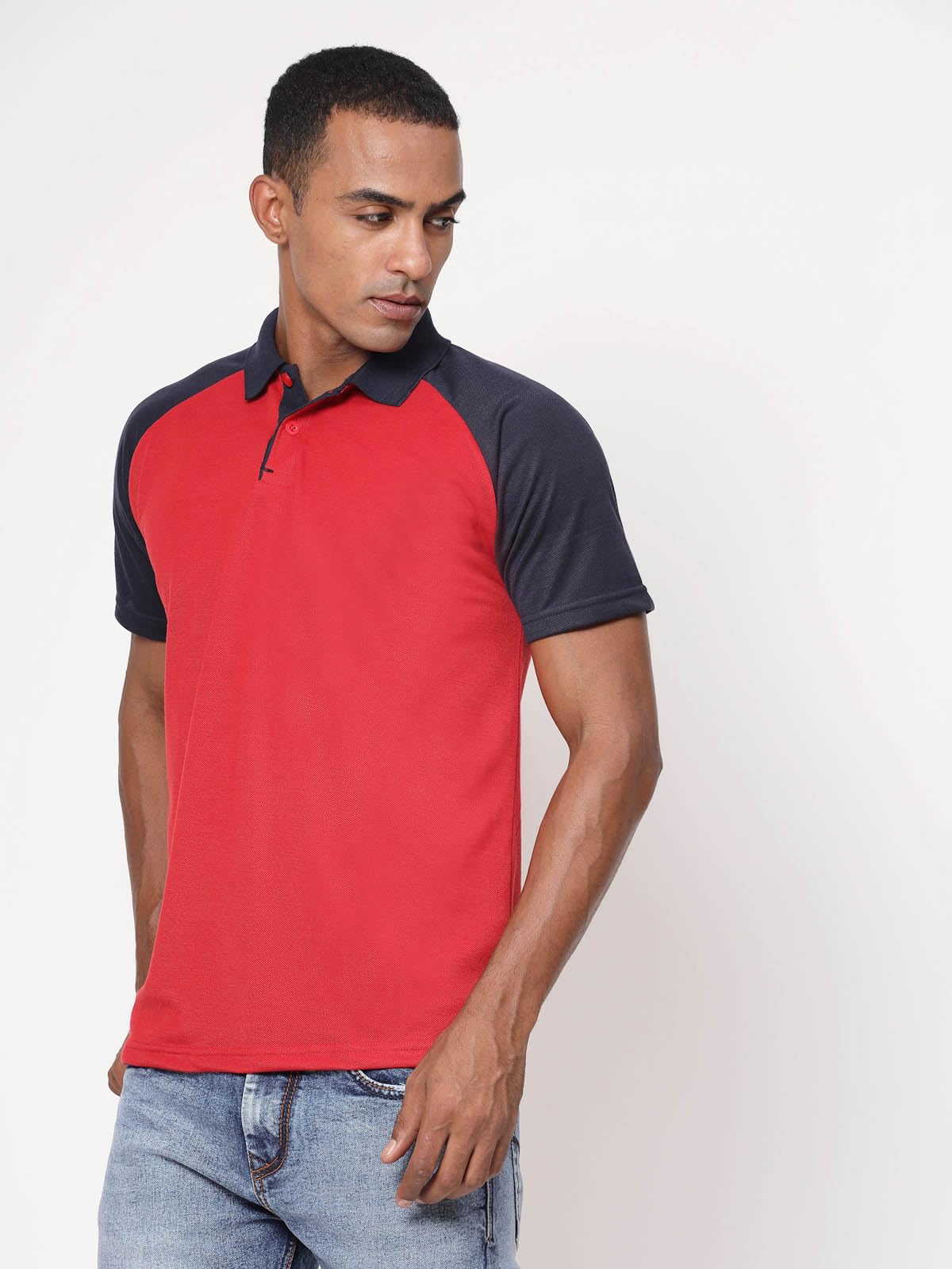 Fundoo Men's Polyester Raglan Polo T-Shirt – Red & Navy Blue