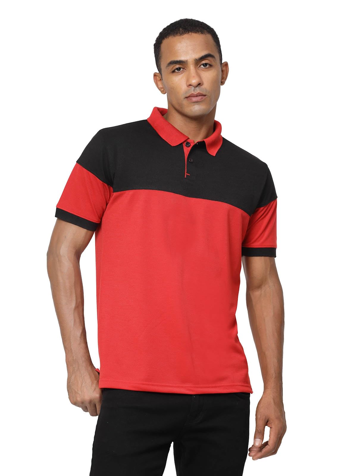 Fundoo Men's Polyester Color Block Polo T-Shirt – Red & Black