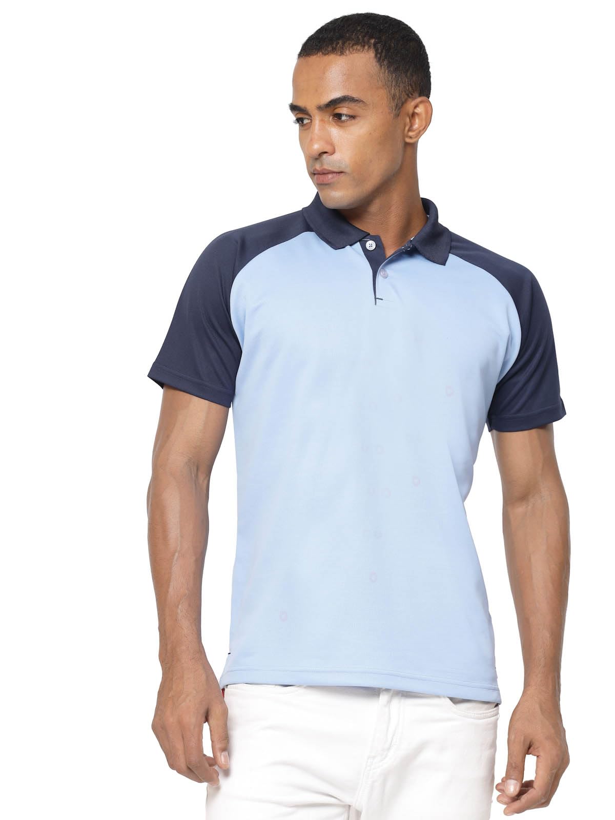 Fundoo Men's Polyester Raglan Polo T-Shirt – Sky Blue & Navy Blue