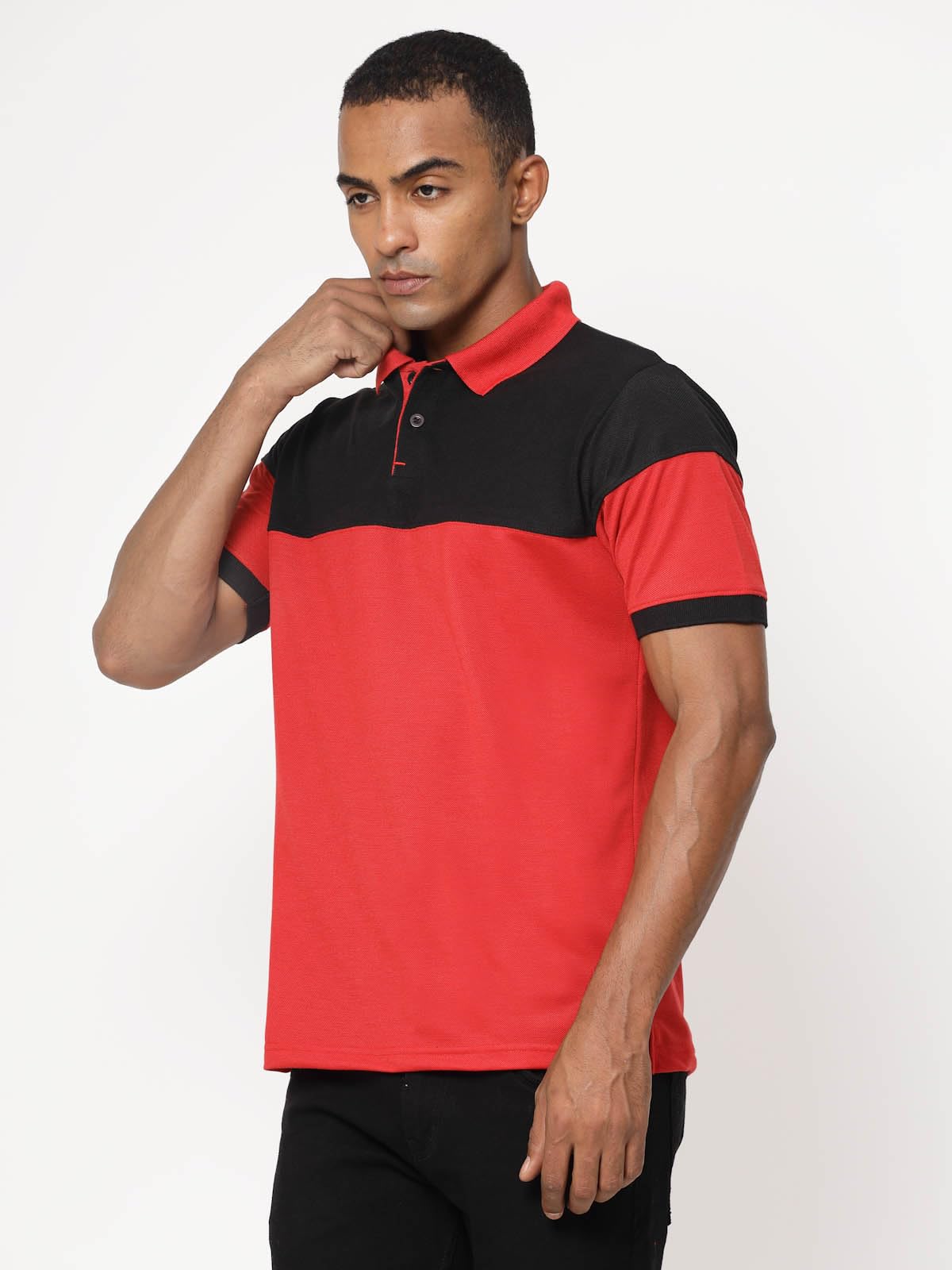 Fundoo Men's Polyester Color Block Polo T-Shirt – Red & Black