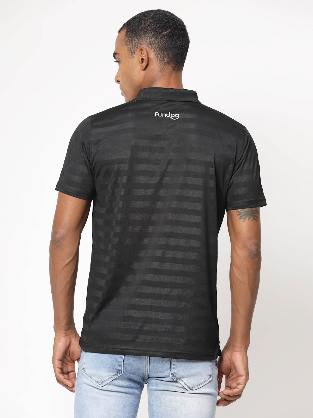 Fundoo Men's Polyester Tonal Stripe Polo T-Shirt – Black