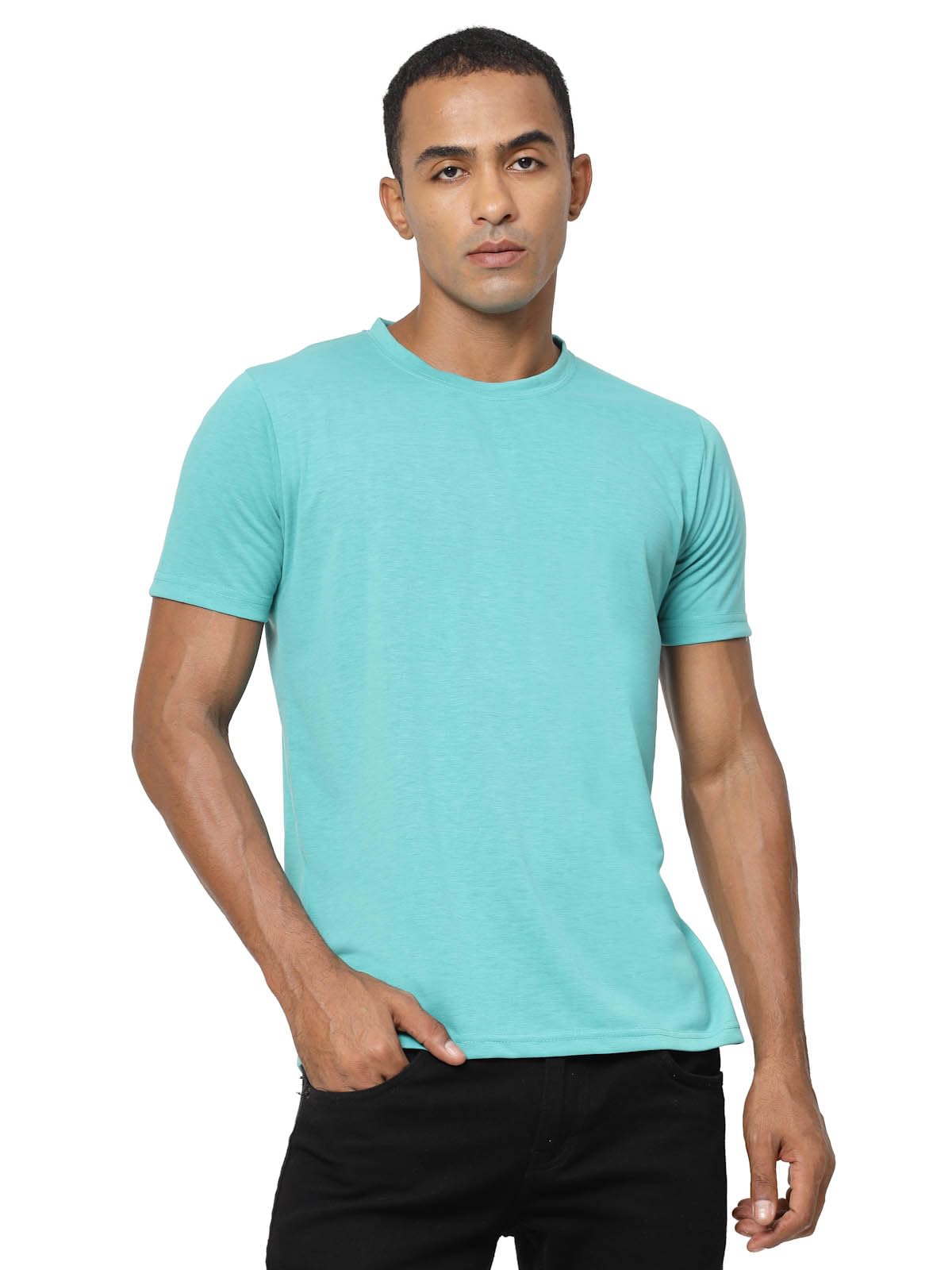 Fundoo Men's Spun Polyester T-Shirt – Aqua Blue | Casual Wear