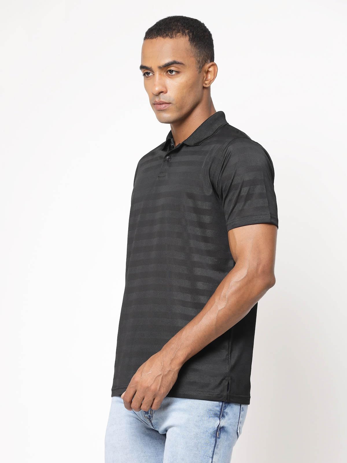 Fundoo Men's Polyester Tonal Stripe Polo T-Shirt – Black
