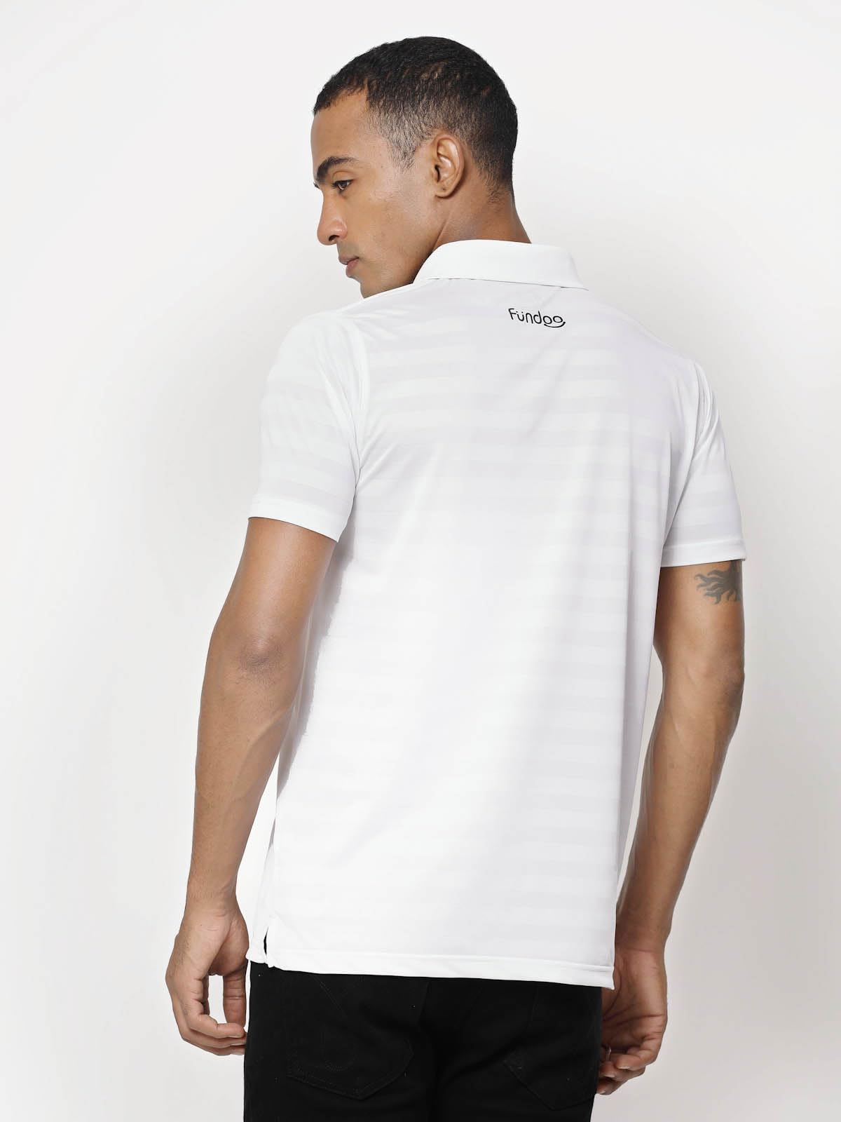 Fundoo Men's Polyester Tonal Stripe Polo T-Shirt – White
