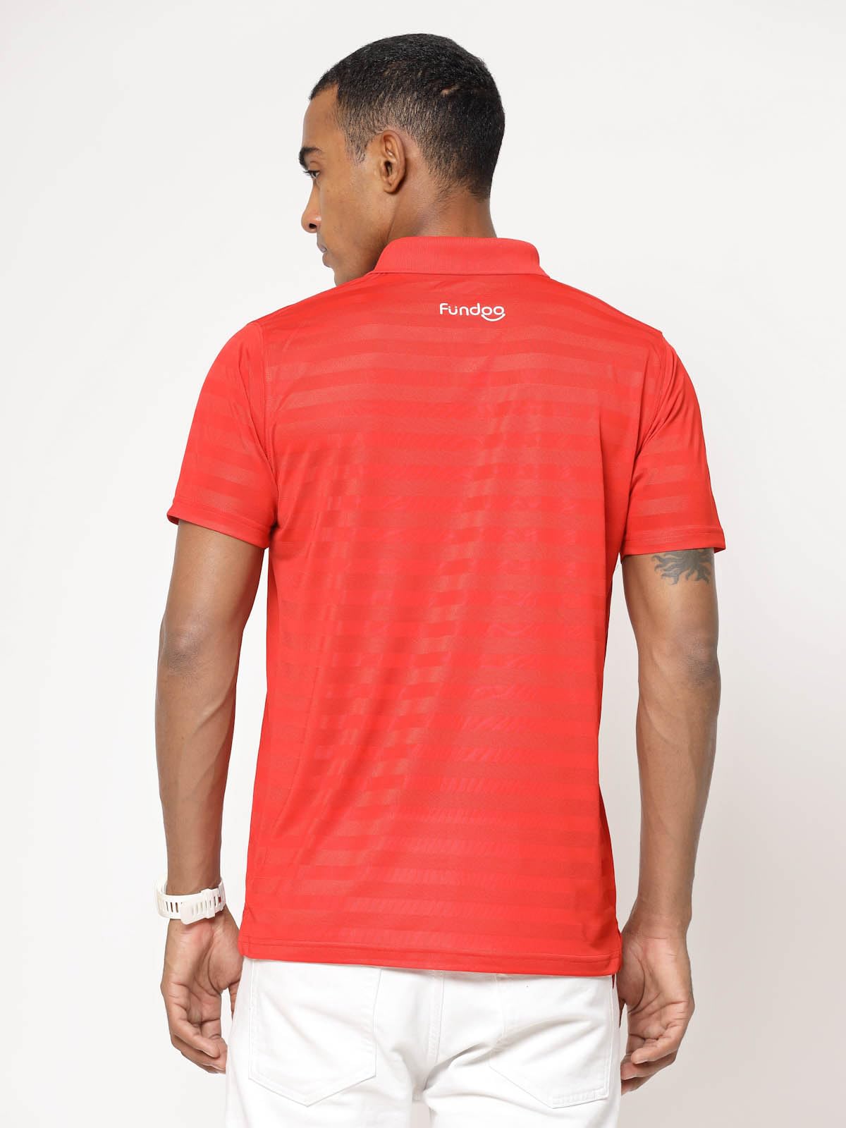 Fundoo Men's Polyester Tonal Stripe Polo T-Shirt – Red