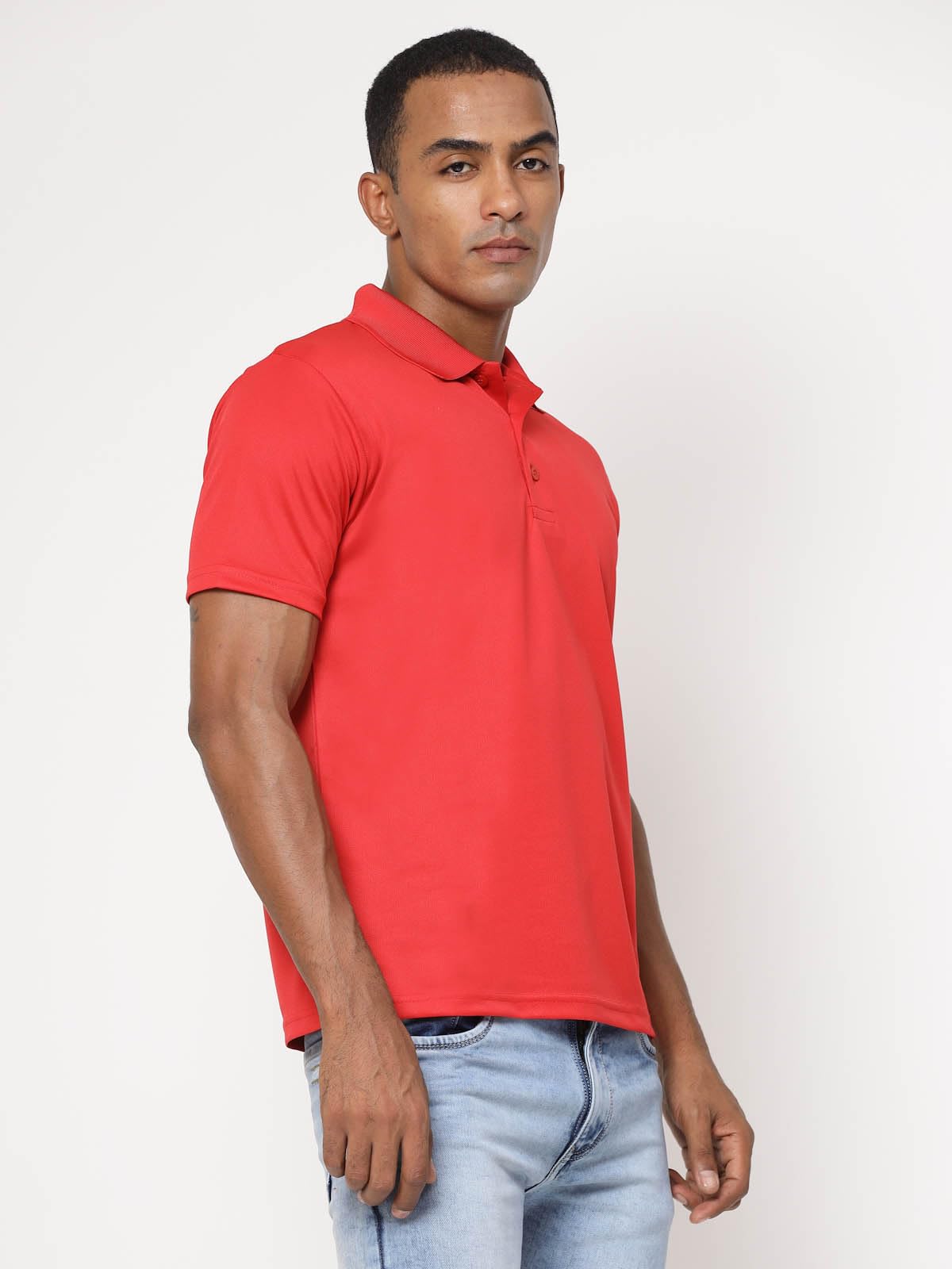 Fundoo Men's Lycra Polyester Polo T-Shirt – Red