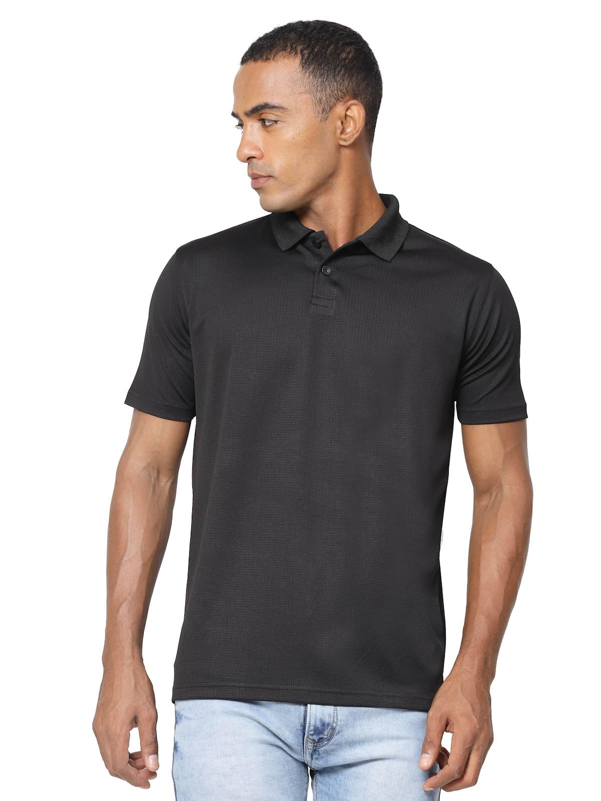 Fundoo Men's Lycra Polyester Polo T-Shirt – Black