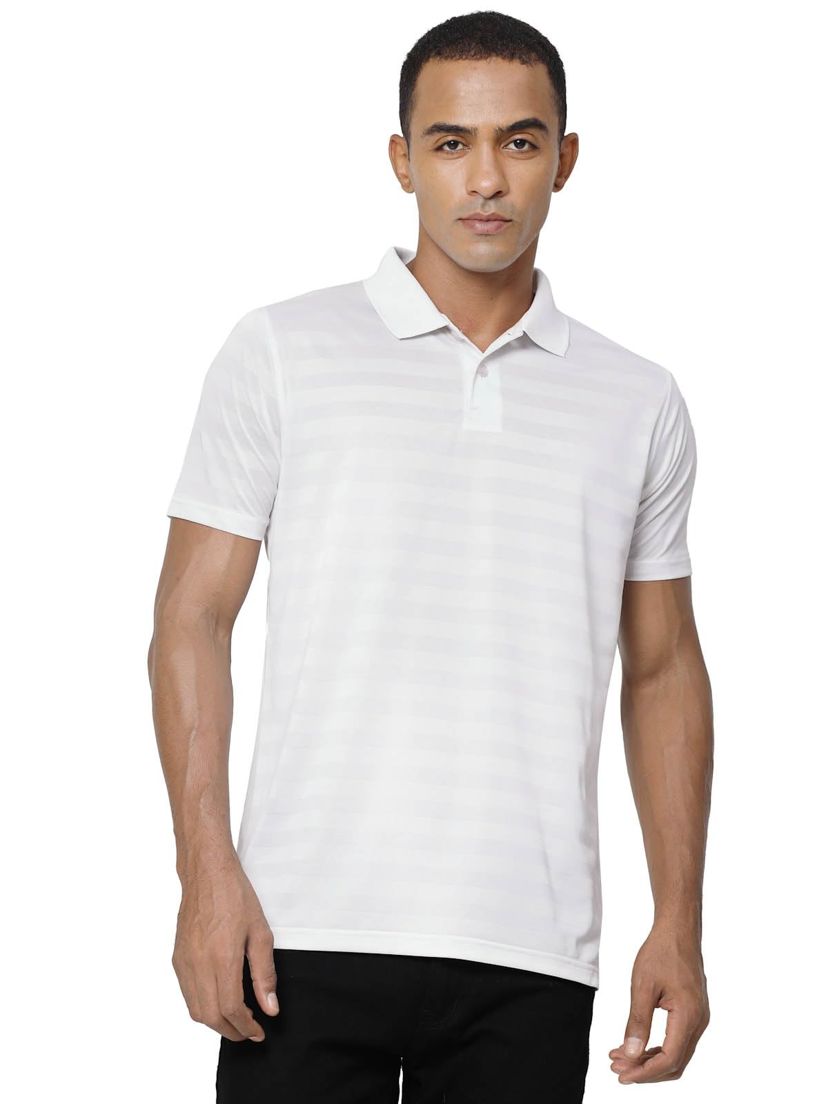 Fundoo Men's Polyester Tonal Stripe Polo T-Shirt – White