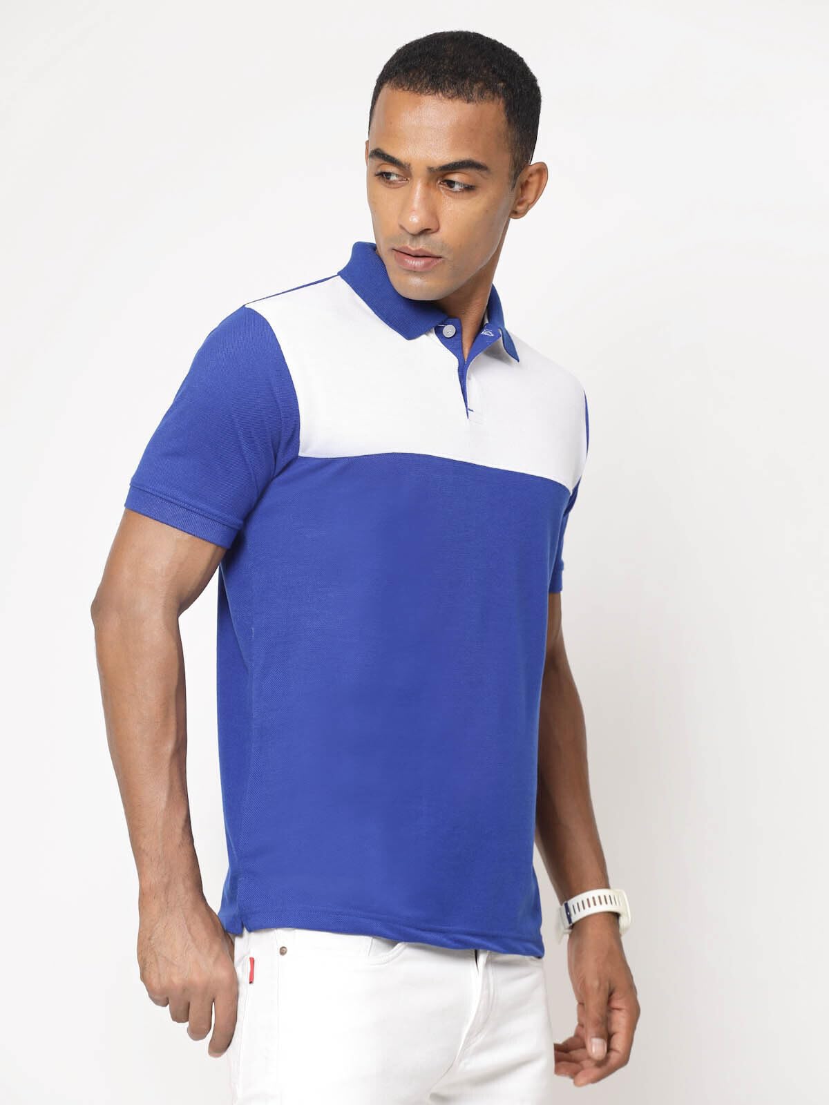 Fundoo Men's Polyester Color Block Polo T-Shirt – Royal Blue & White