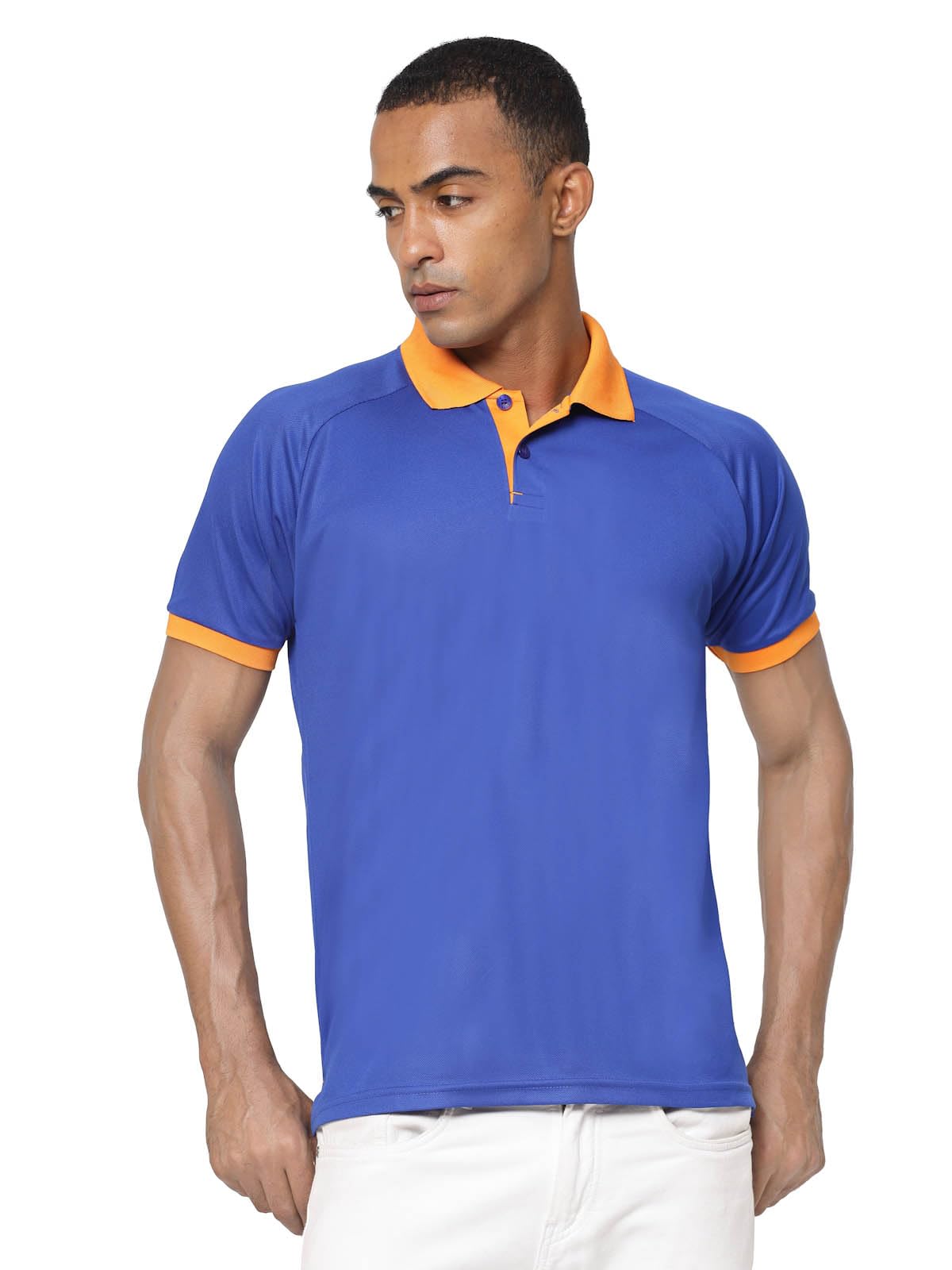 Fundoo Men's Polyester Polo T-Shirt – Royal Blue & Orange Contrast Collar