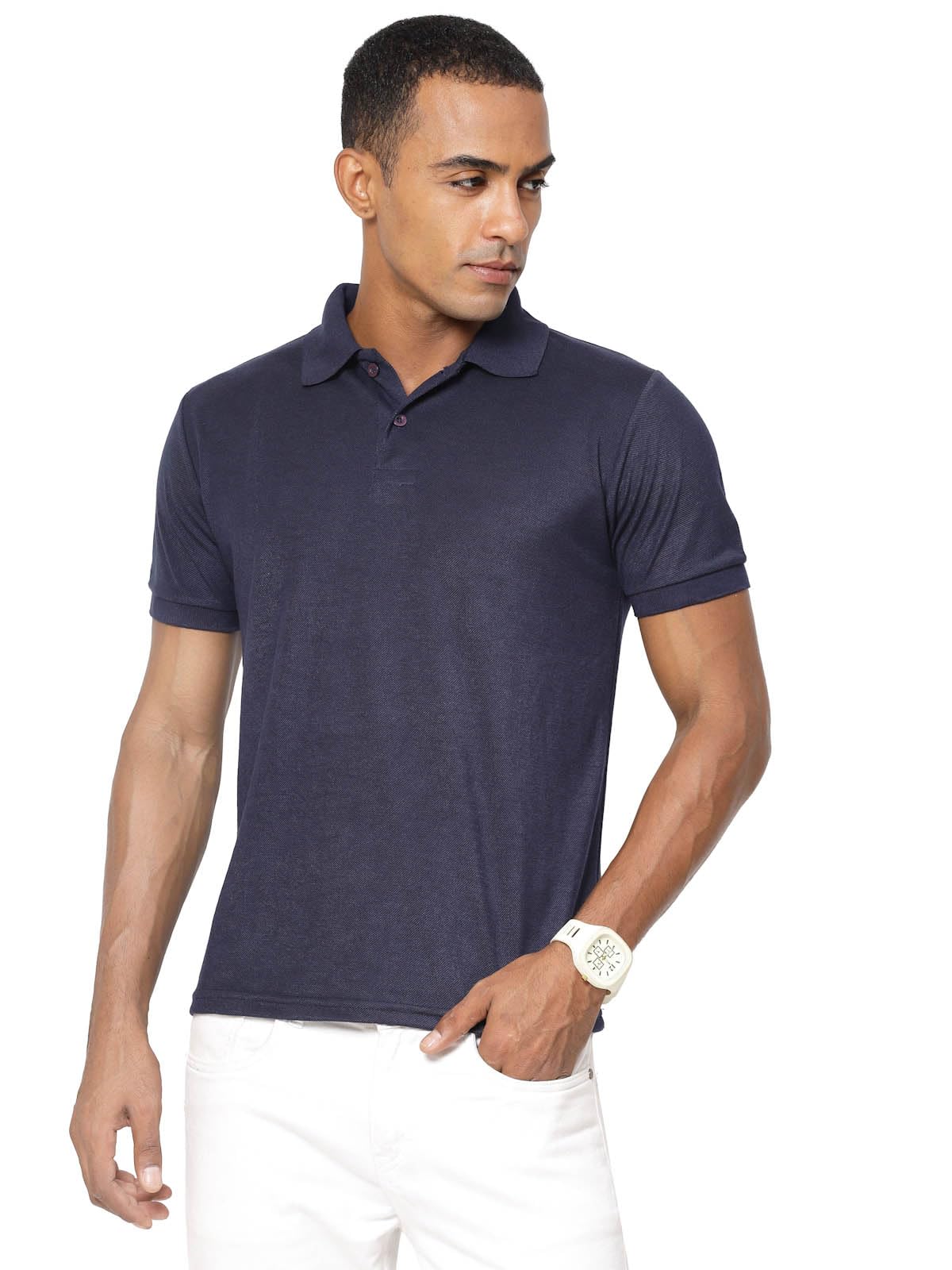 Fundoo Men's Polyester Polo T-Shirt – Navy Blue