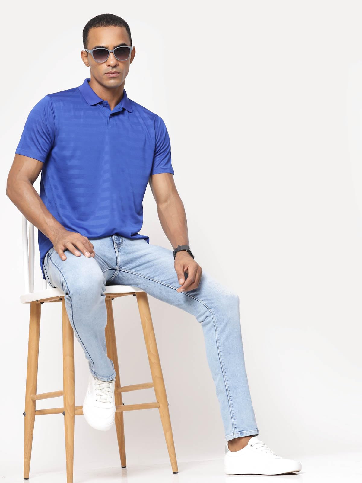 Fundoo Men's Polyester Tonal Stripe Polo T-Shirt – Royal Blue