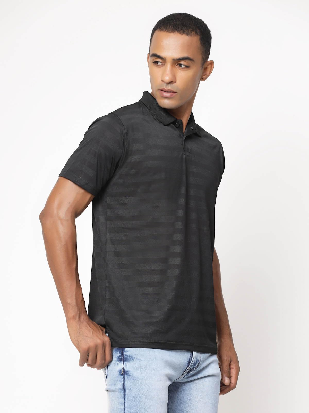 Fundoo Men's Polyester Tonal Stripe Polo T-Shirt – Black