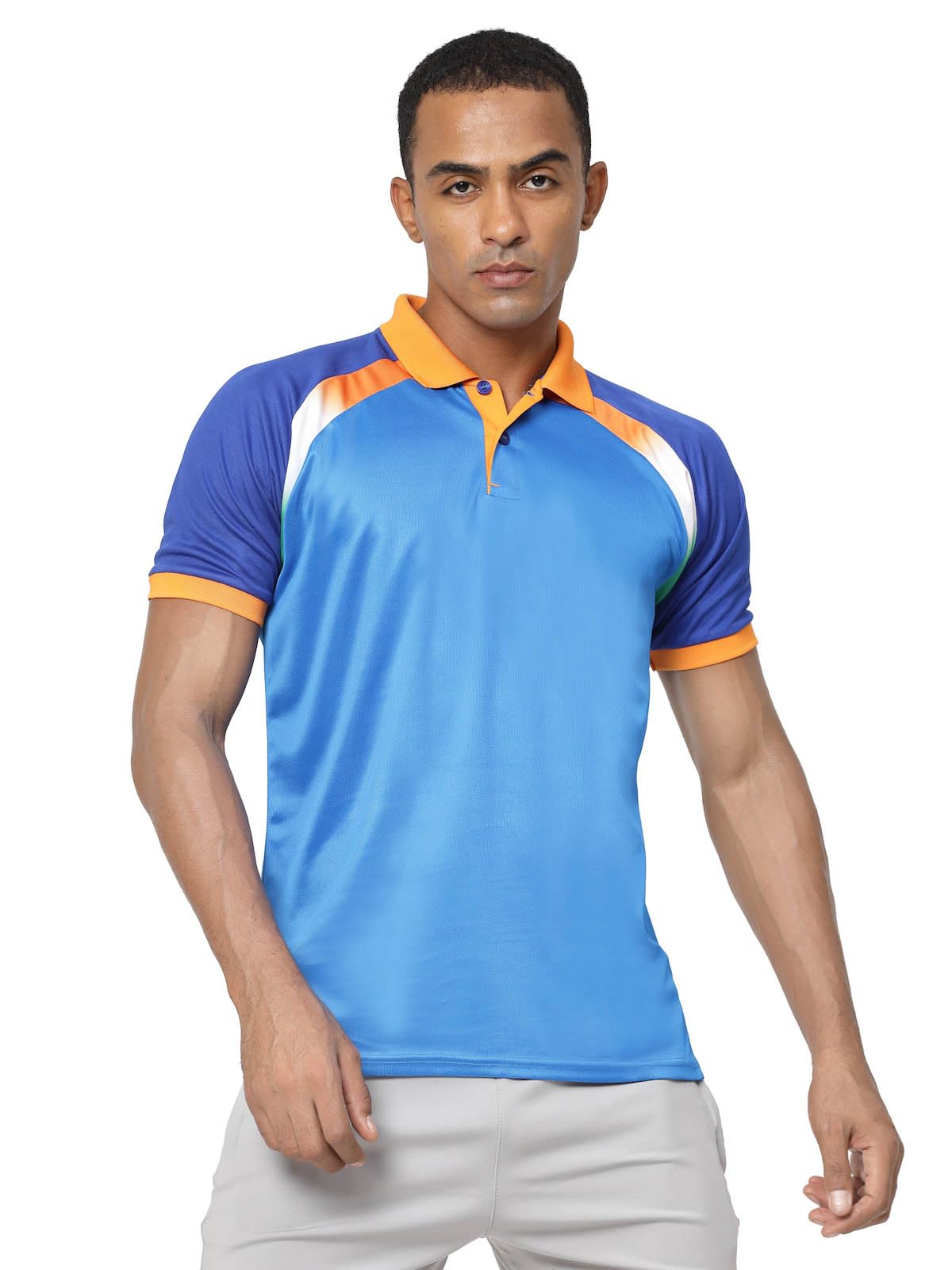 Fundoo Men's Polyester Cricket Style Polo T-Shirt – Sky Blue & Royal Blue