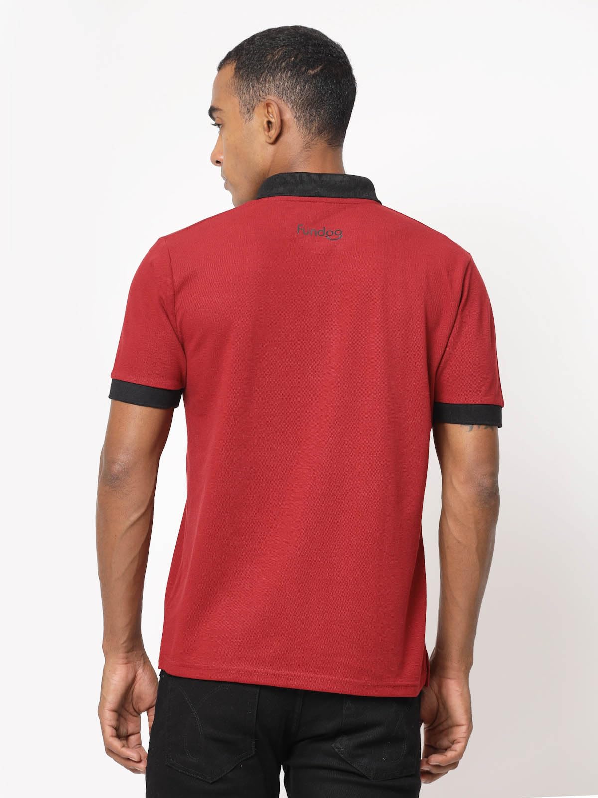 Fundoo Men's Poly Cotton Polo T-Shirt – Maroon & Black Contrast Collar