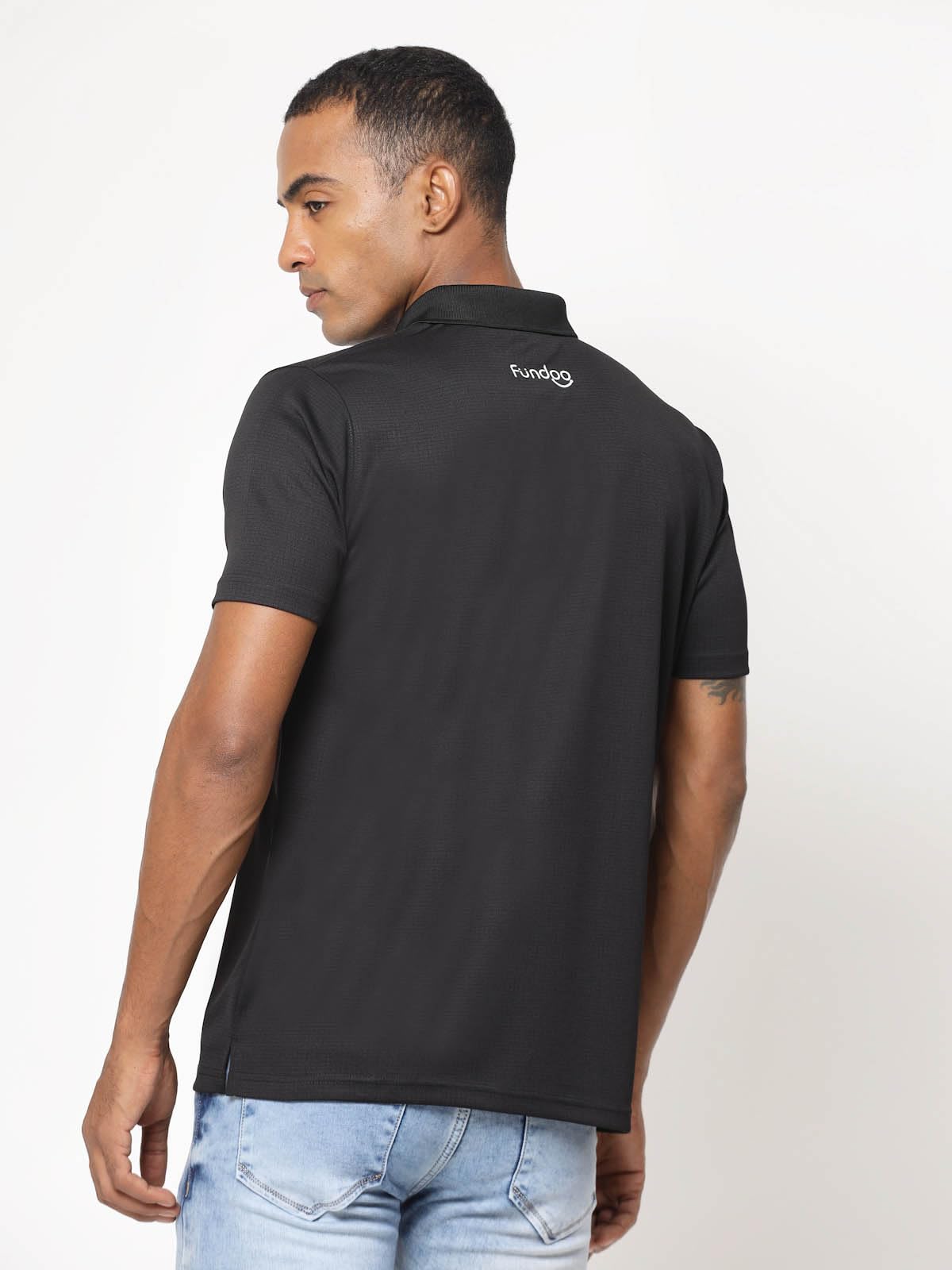 Fundoo Men's Lycra Polyester Polo T-Shirt – Black