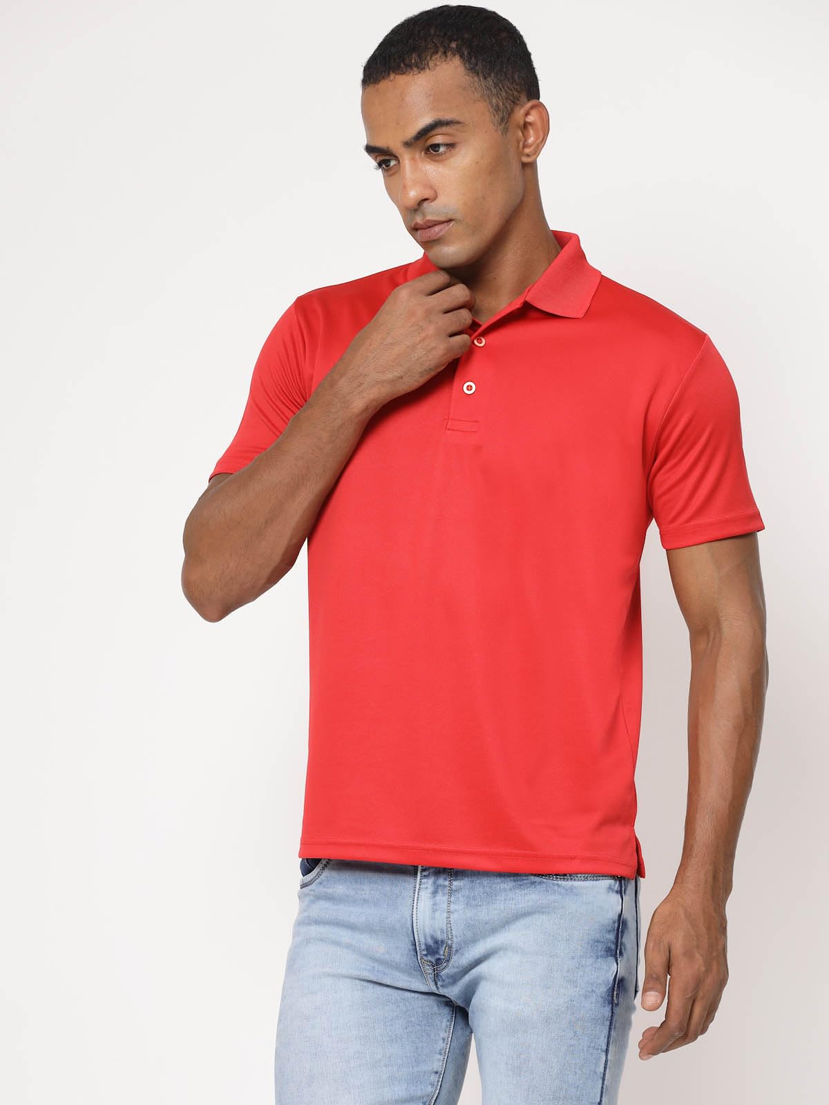 Fundoo Men's Lycra Polyester Polo T-Shirt – Red