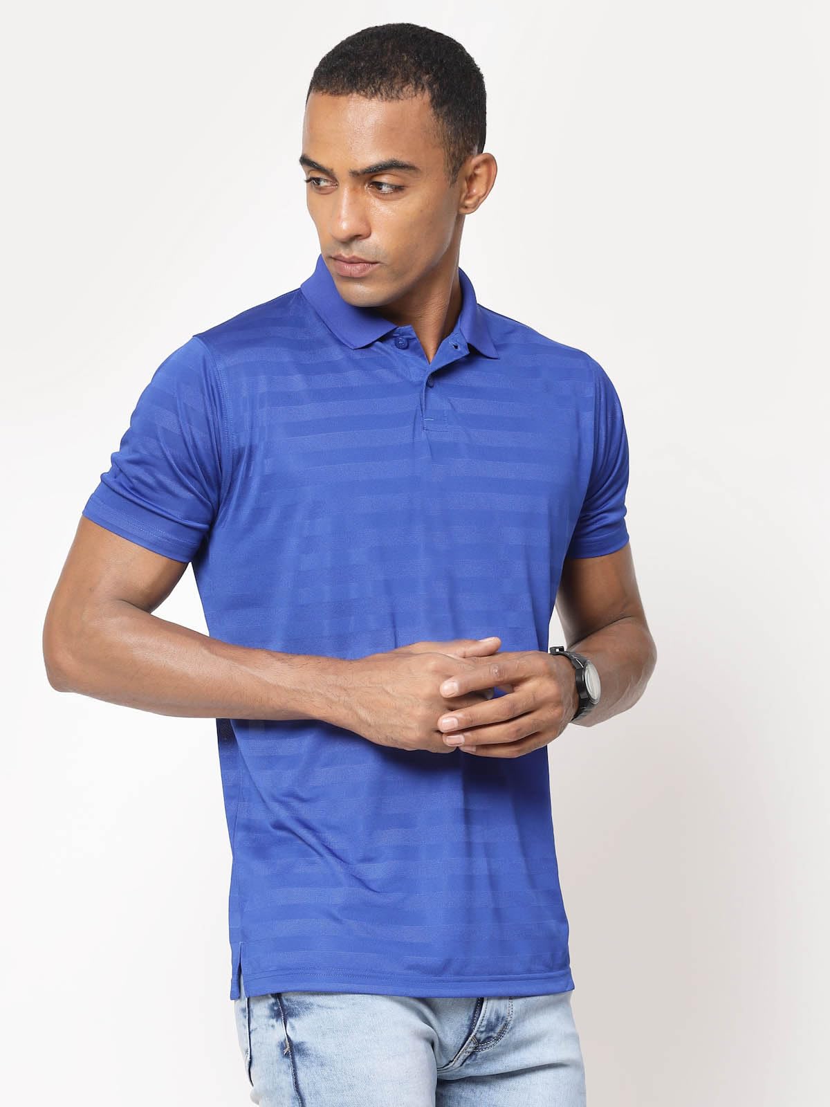 Fundoo Men's Polyester Tonal Stripe Polo T-Shirt – Royal Blue