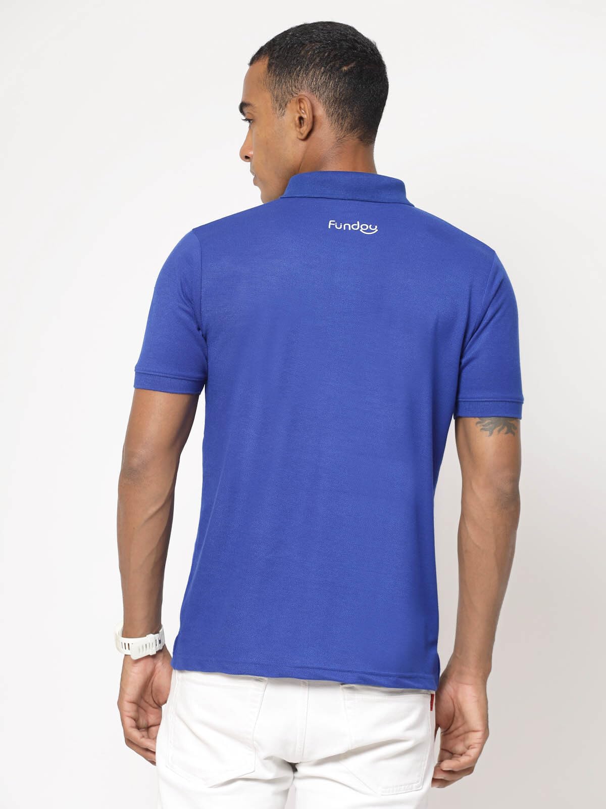 Fundoo Men's Polyester Color Block Polo T-Shirt – Royal Blue & White
