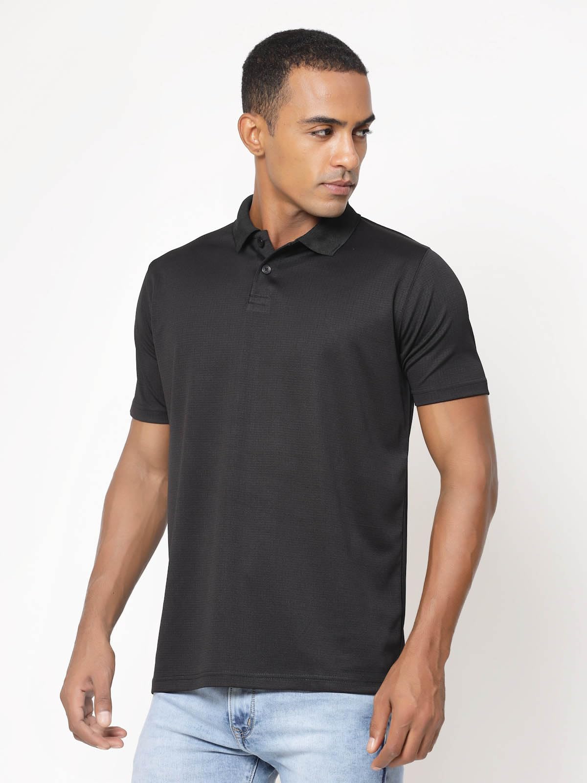 Fundoo Men's Lycra Polyester Polo T-Shirt – Black