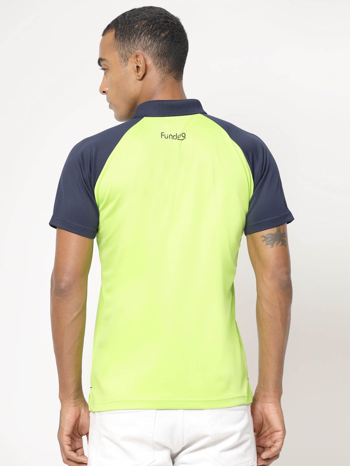Fundoo Men's Polyester Raglan Polo T-Shirt – Neon Green & Navy Blue