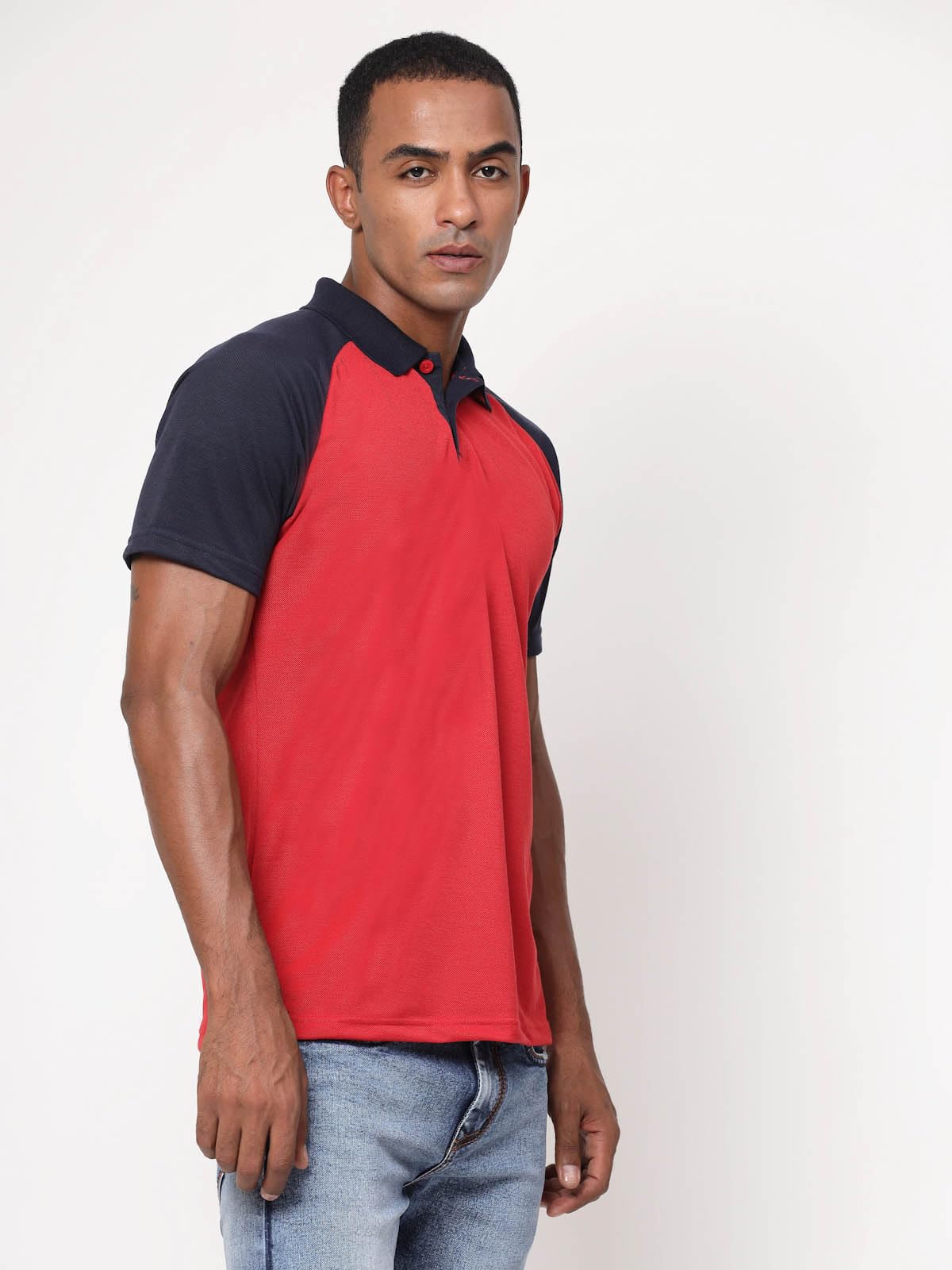 Fundoo Men's Polyester Raglan Polo T-Shirt – Red & Navy Blue