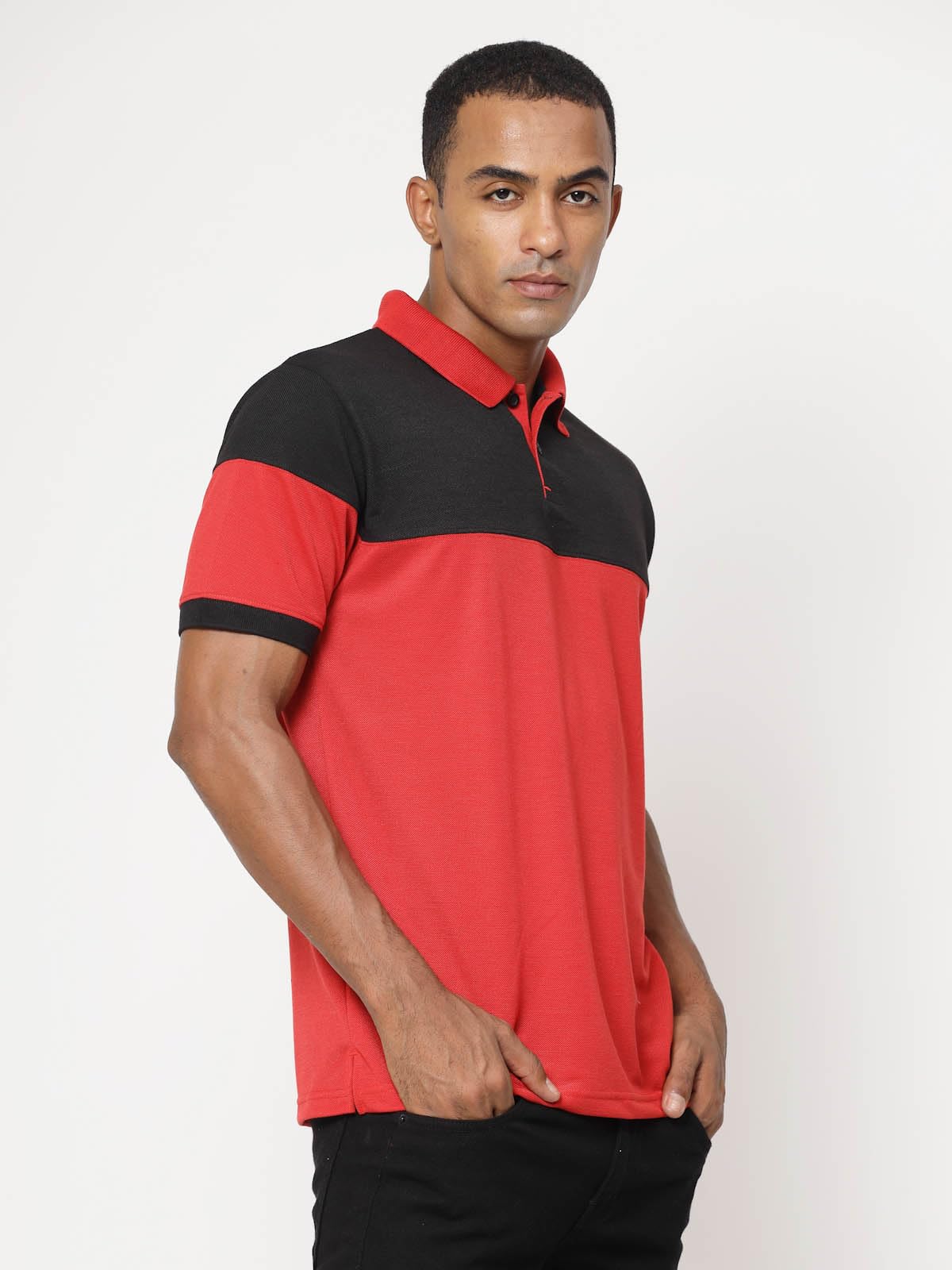 Fundoo Men's Polyester Color Block Polo T-Shirt – Red & Black
