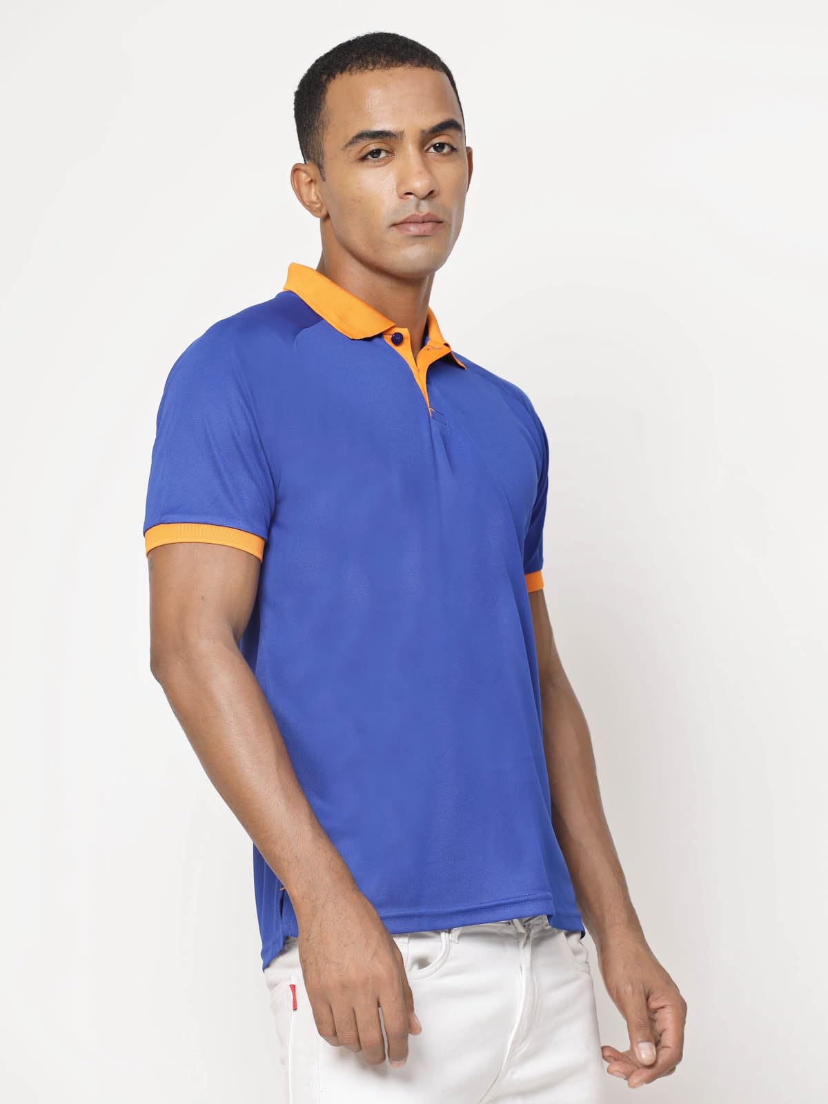 Fundoo Men's Polyester Polo T-Shirt – Royal Blue & Orange Contrast Collar