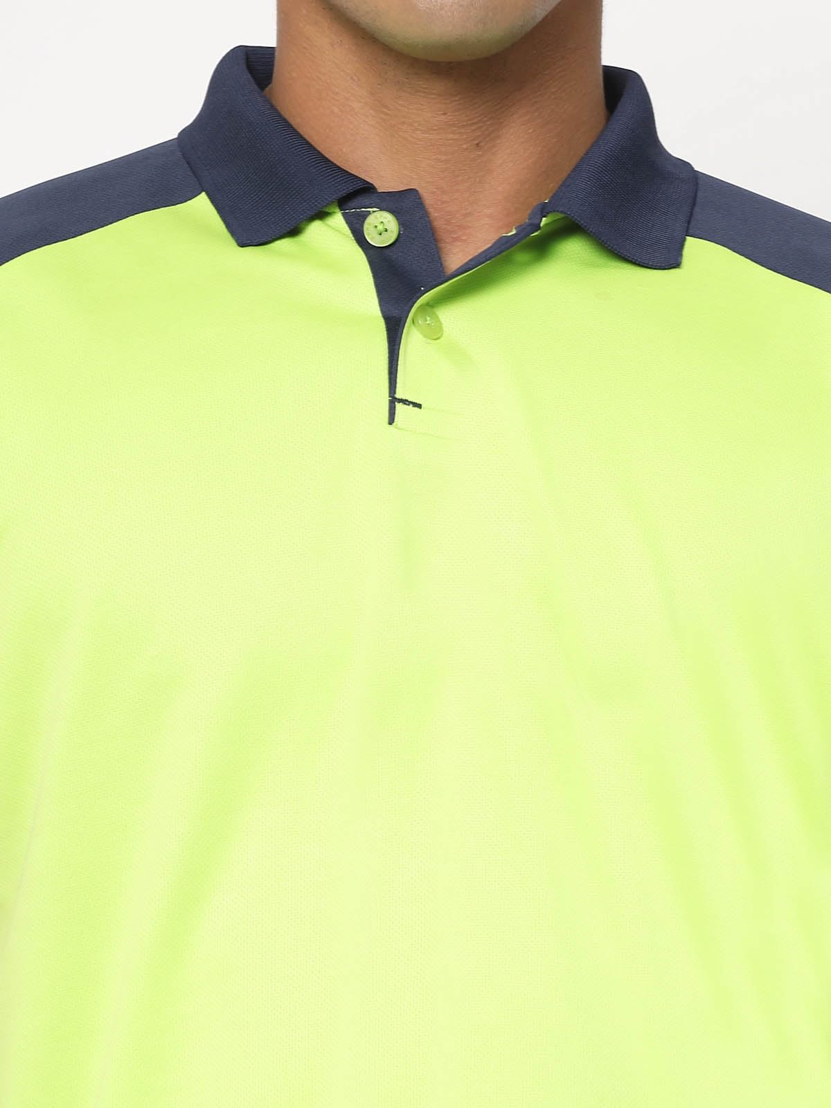 Fundoo Men's Polyester Raglan Polo T-Shirt – Neon Green & Navy Blue