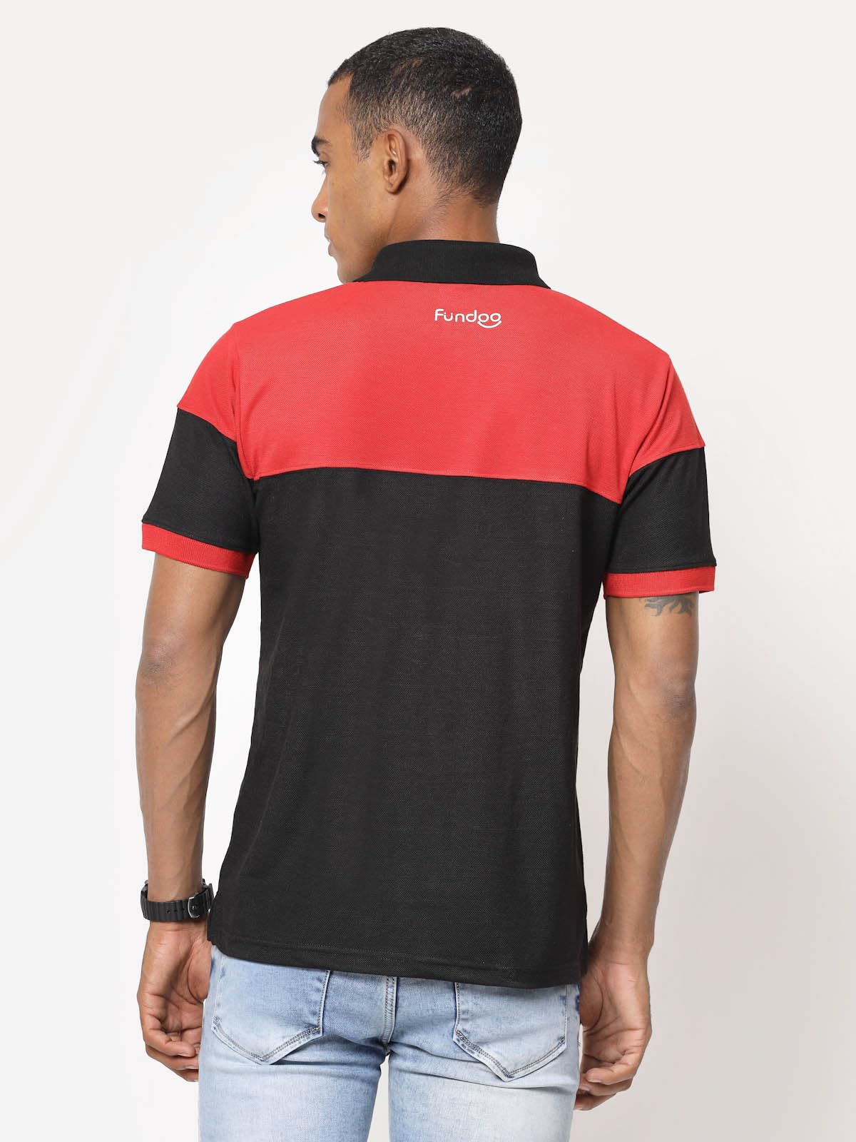 Fundoo Men's Polyester Color Block Polo T-Shirt – Black & Red