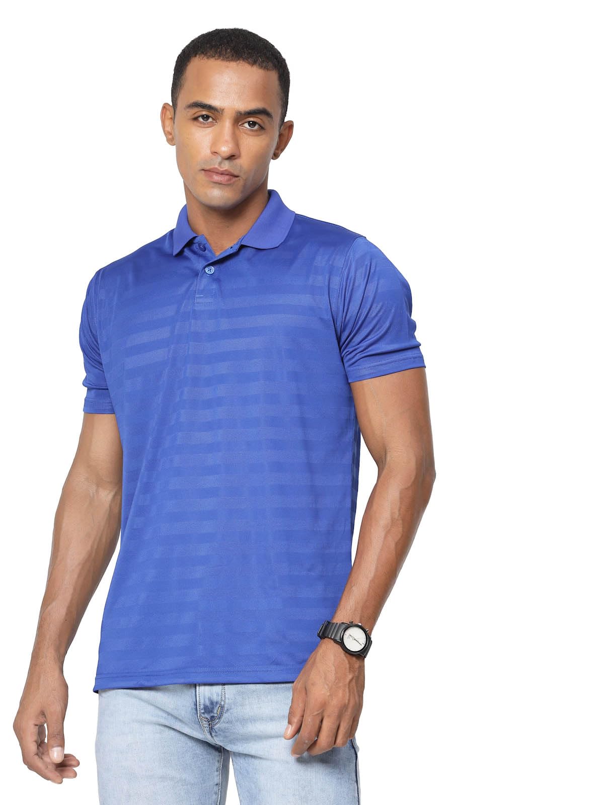 Fundoo Men's Polyester Tonal Stripe Polo T-Shirt – Royal Blue