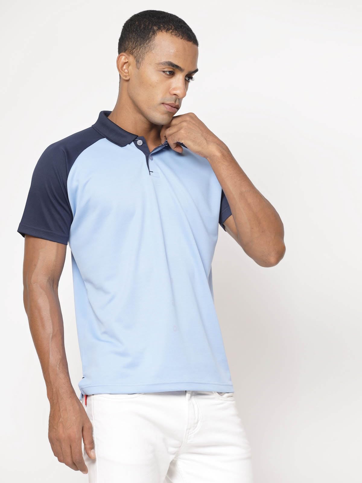 Fundoo Men's Polyester Raglan Polo T-Shirt – Sky Blue & Navy Blue
