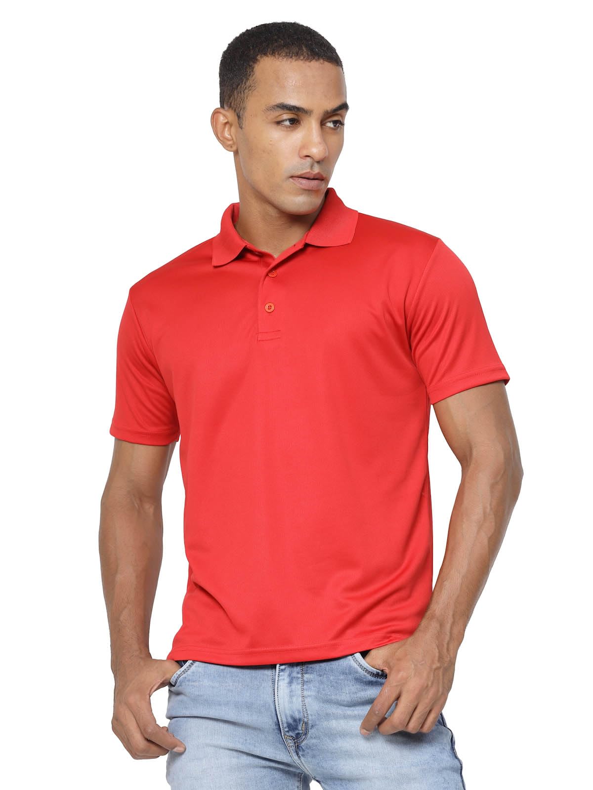 Fundoo Men's Lycra Polyester Polo T-Shirt – Red