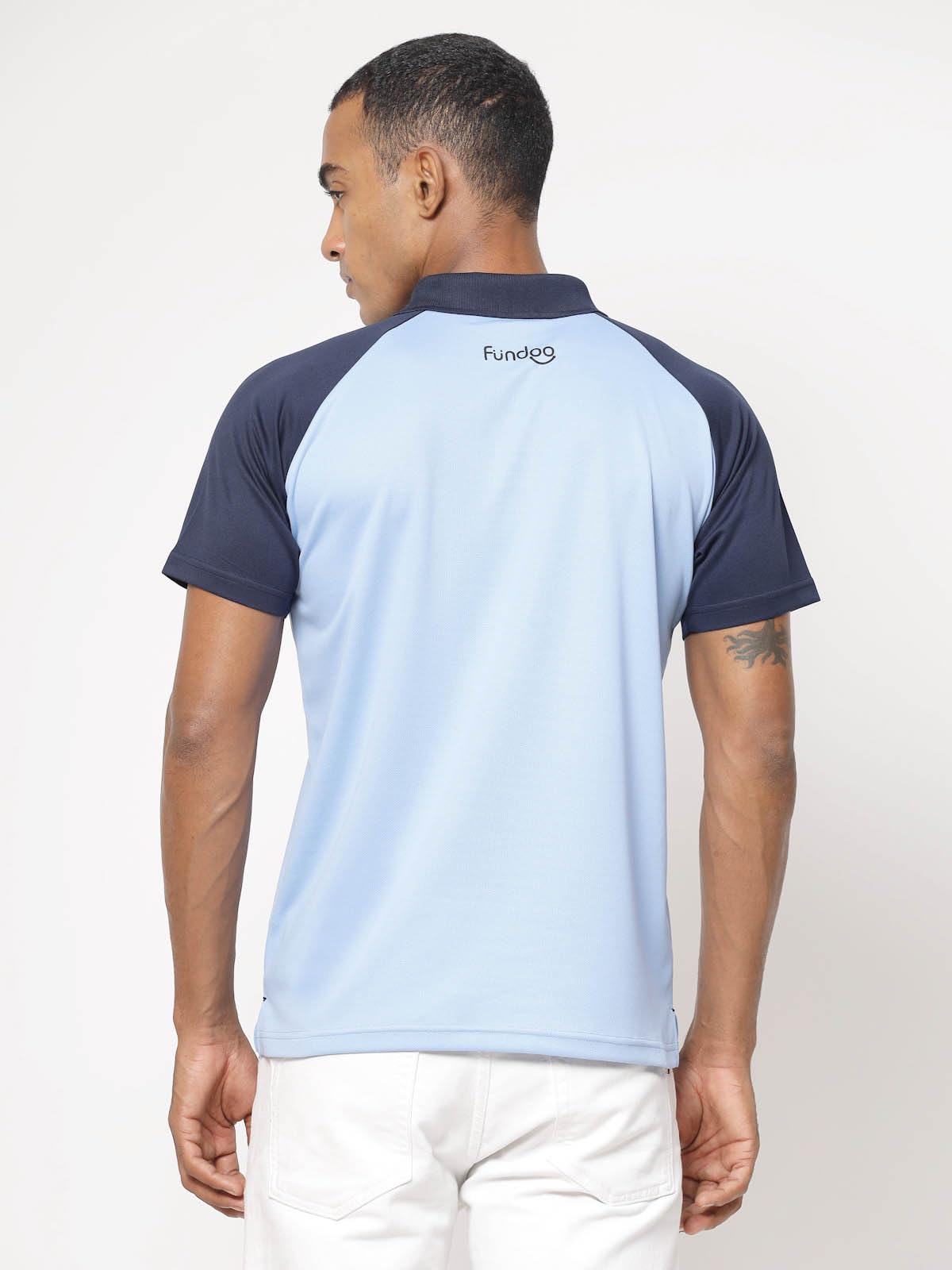 Fundoo Men's Polyester Raglan Polo T-Shirt – Sky Blue & Navy Blue
