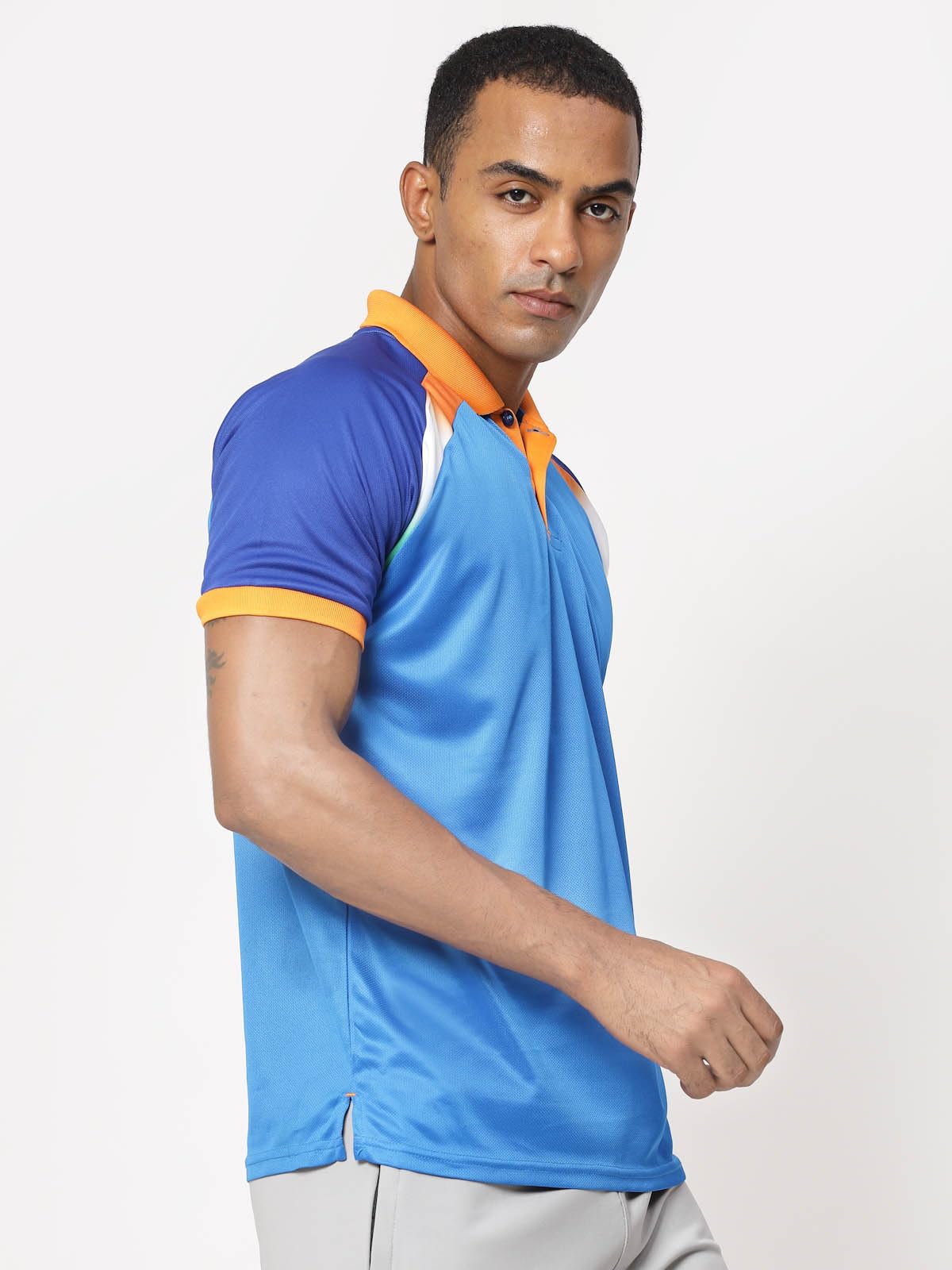 Fundoo Men's Polyester Cricket Style Polo T-Shirt – Sky Blue & Royal Blue