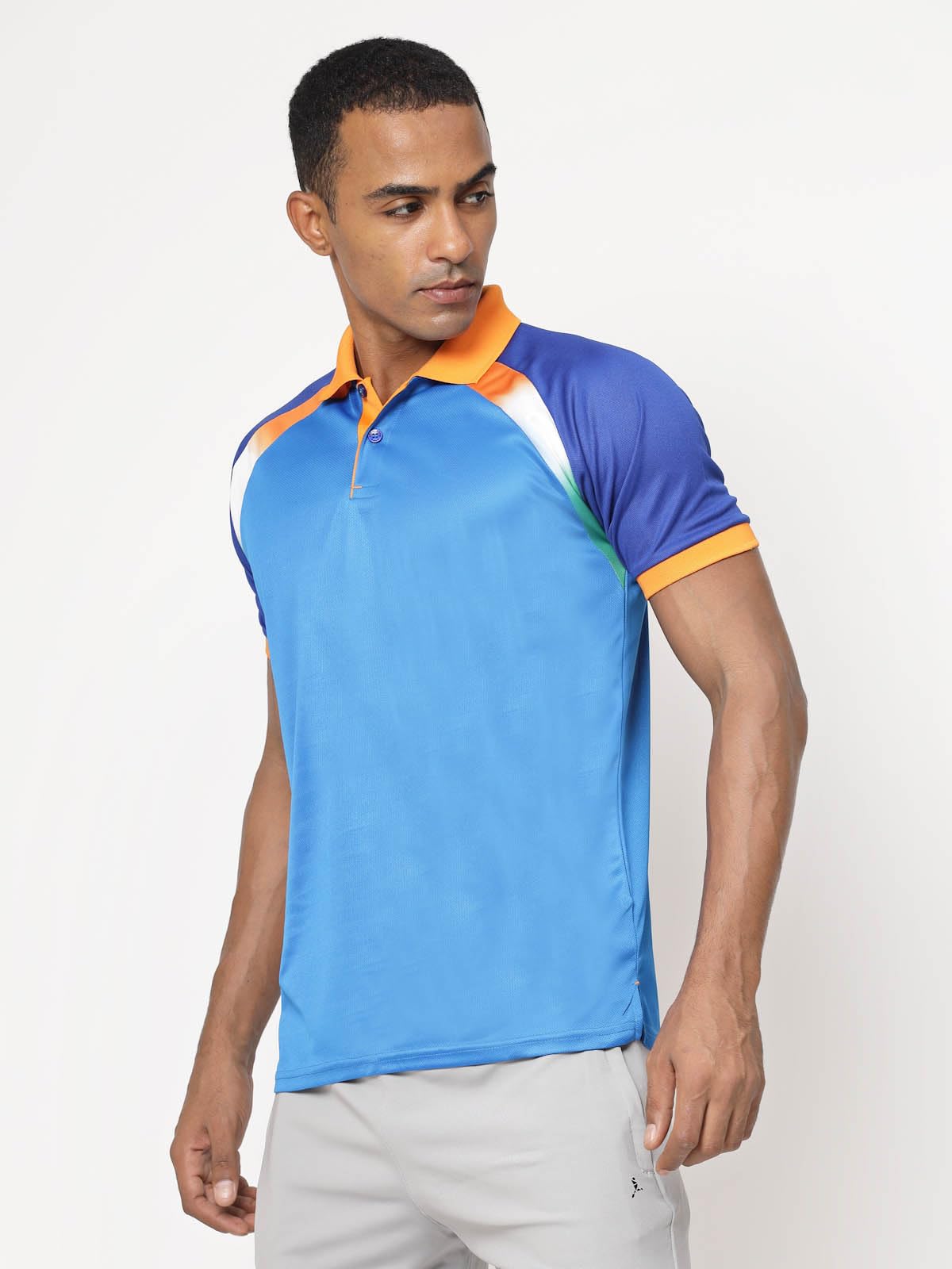 Fundoo Men's Polyester Cricket Style Polo T-Shirt – Sky Blue & Royal Blue