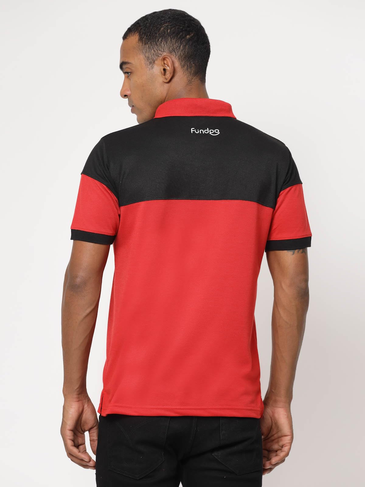 Fundoo Men's Polyester Color Block Polo T-Shirt – Red & Black
