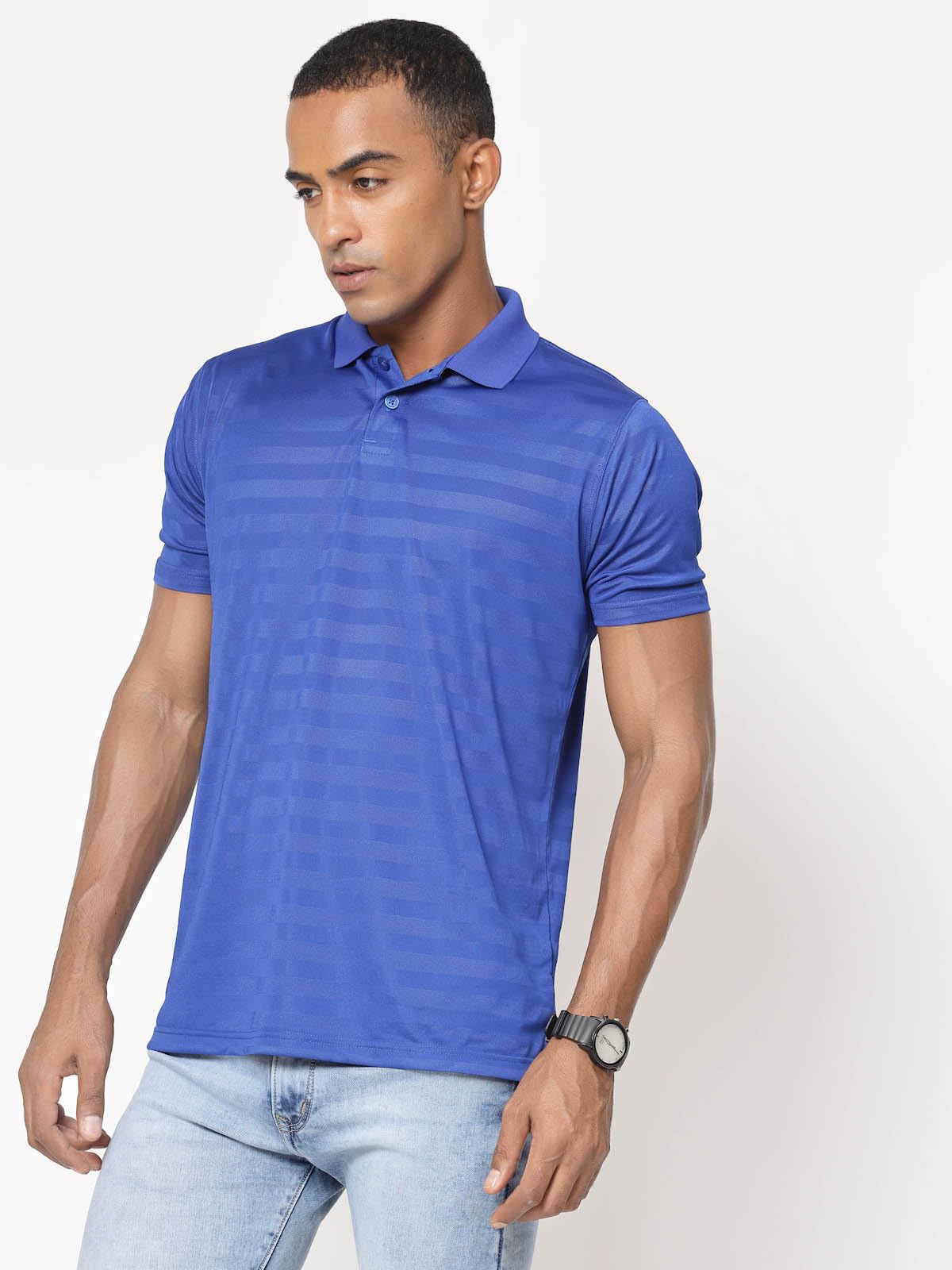 Fundoo Men's Polyester Tonal Stripe Polo T-Shirt – Royal Blue