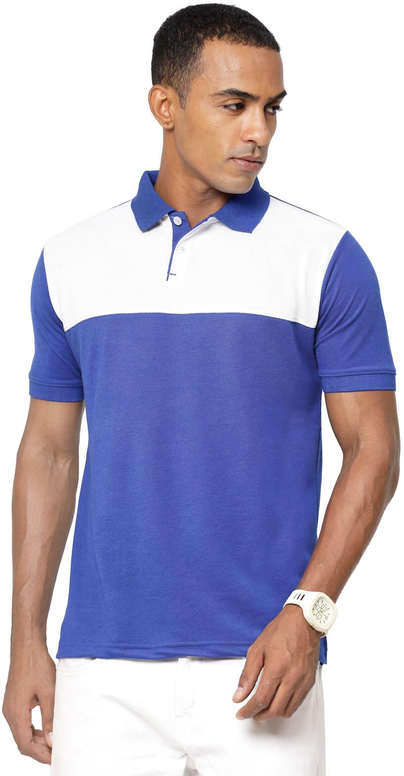 Fundoo Men's Polyester Color Block Polo T-Shirt – Royal Blue & White