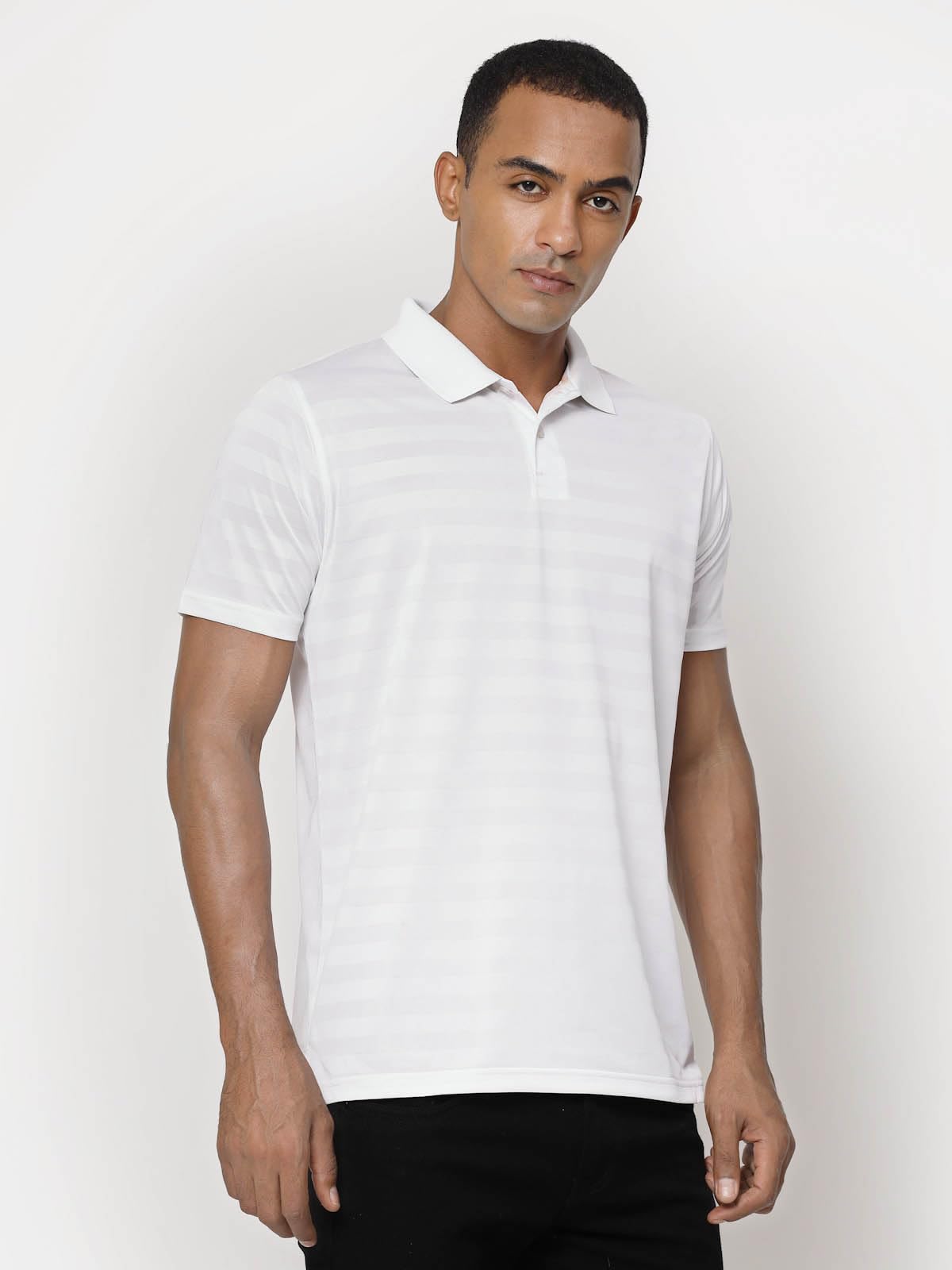 Fundoo Men's Polyester Tonal Stripe Polo T-Shirt – White