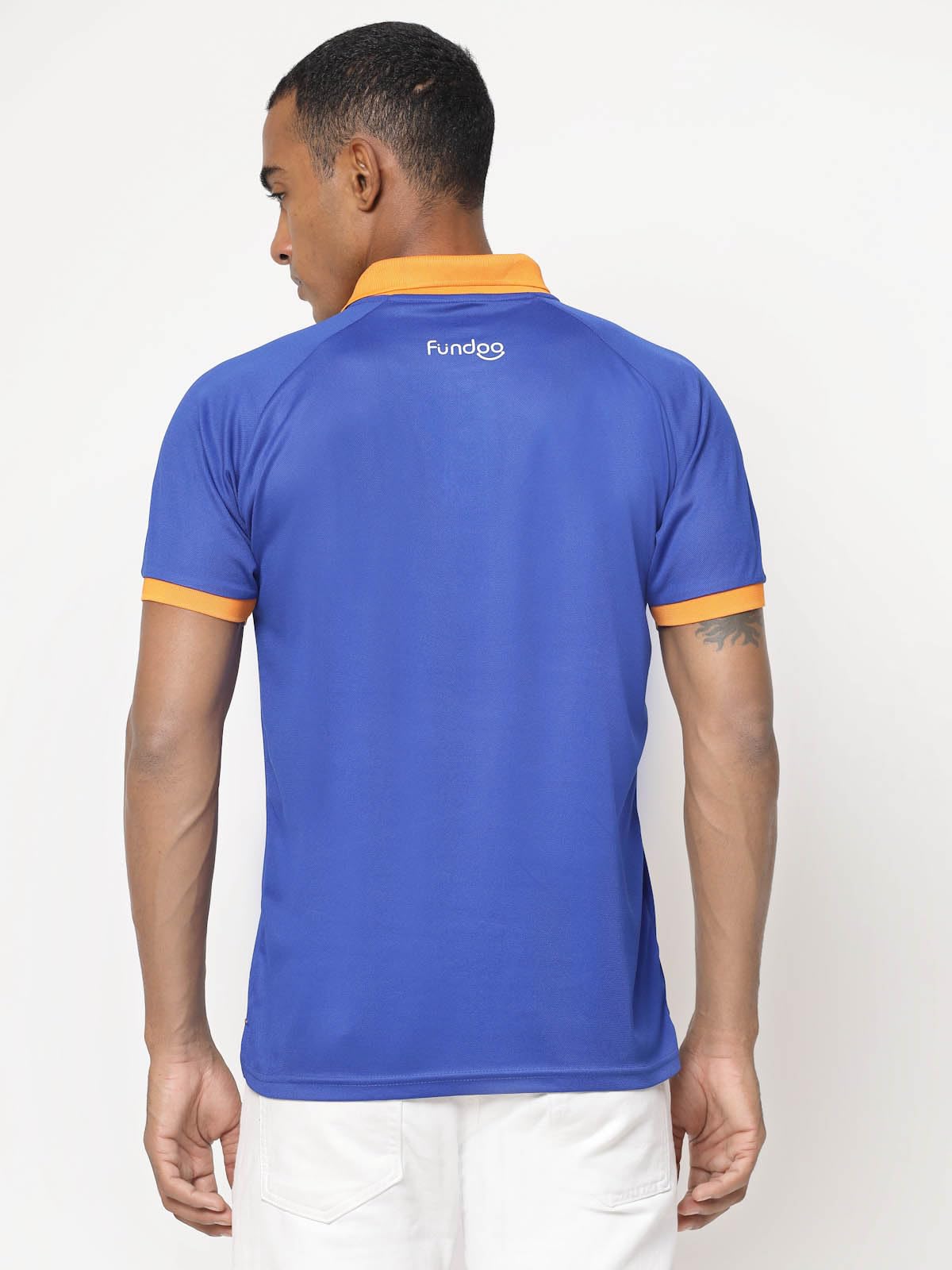 Fundoo Men's Polyester Polo T-Shirt – Royal Blue & Orange Contrast Collar