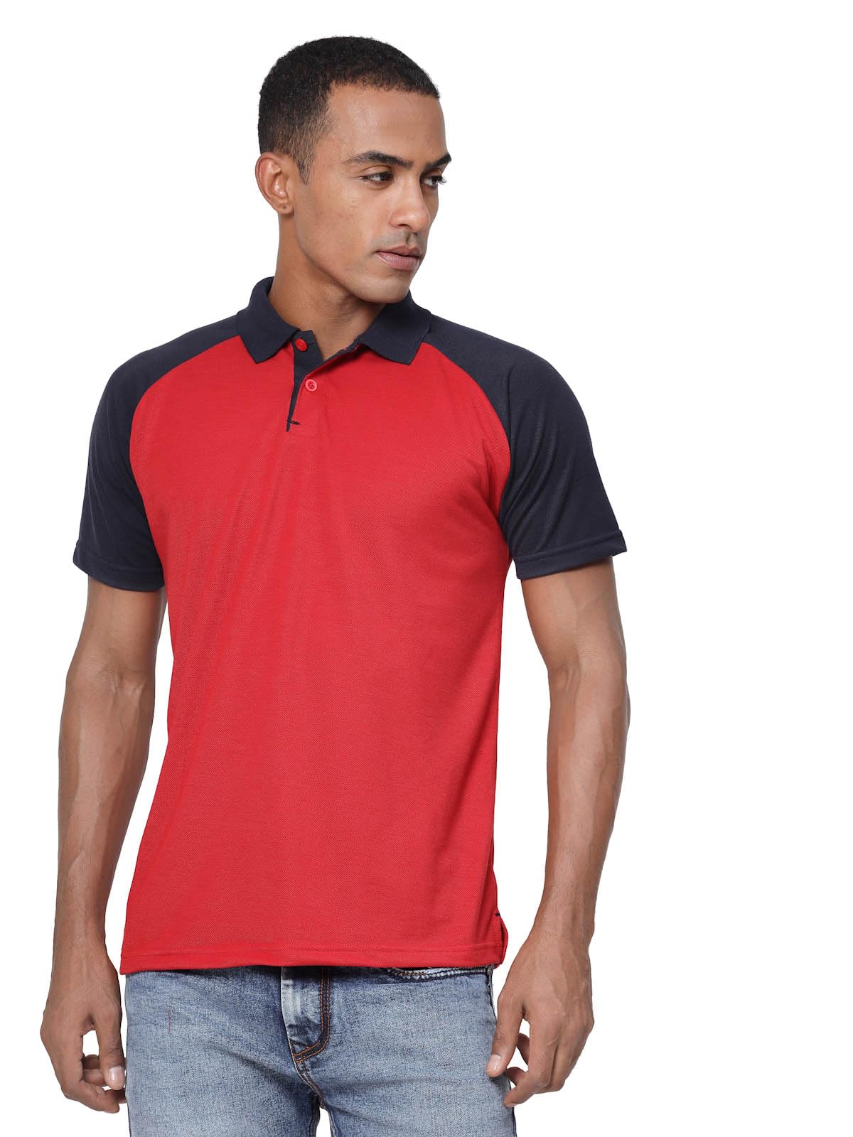 Fundoo Men's Polyester Raglan Polo T-Shirt – Red & Navy Blue