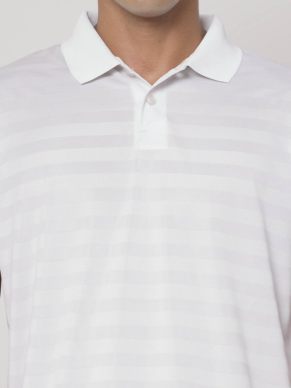 Fundoo Men's Polyester Tonal Stripe Polo T-Shirt – White