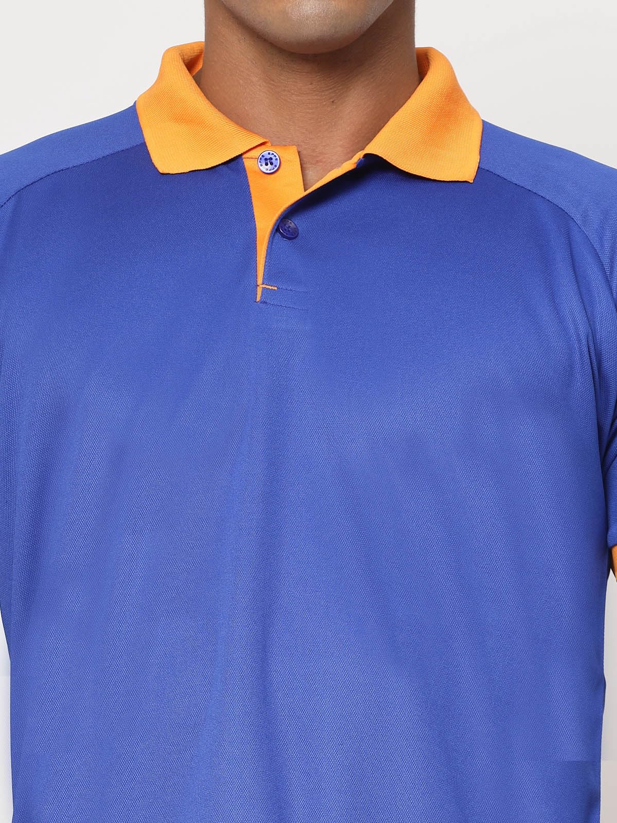 Fundoo Men's Polyester Polo T-Shirt – Royal Blue & Orange Contrast Collar