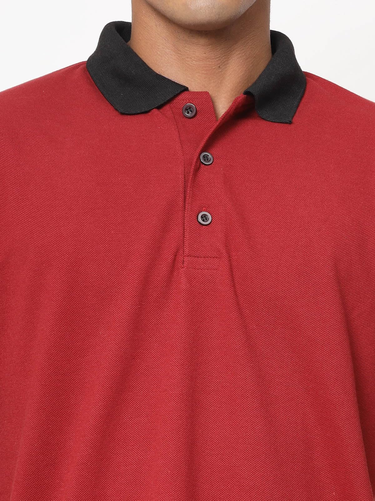 Fundoo Men's Poly Cotton Polo T-Shirt – Maroon & Black Contrast Collar