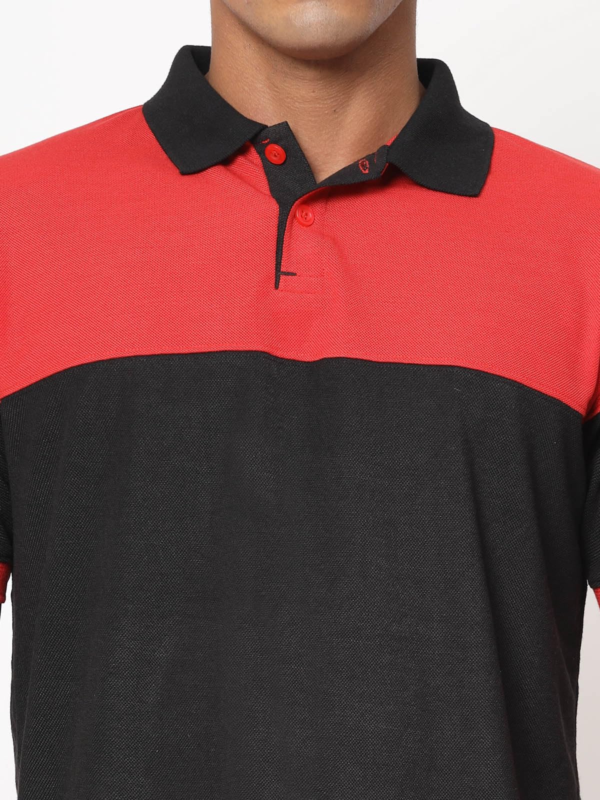 Fundoo Men's Polyester Color Block Polo T-Shirt – Black & Red